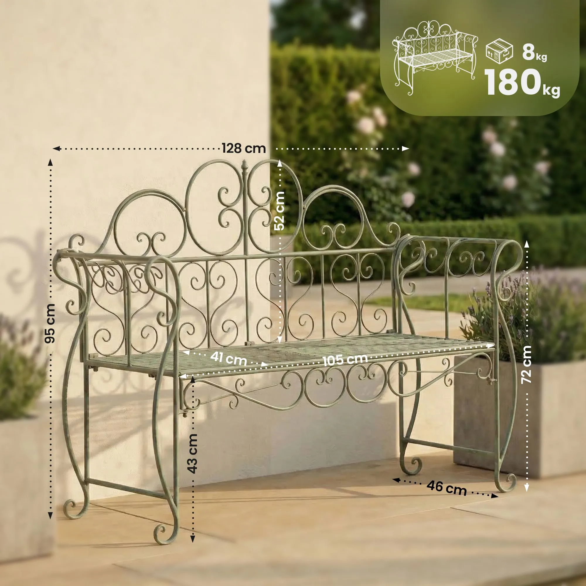 Gartenbank Minna 128x46x94 cm antik-grün