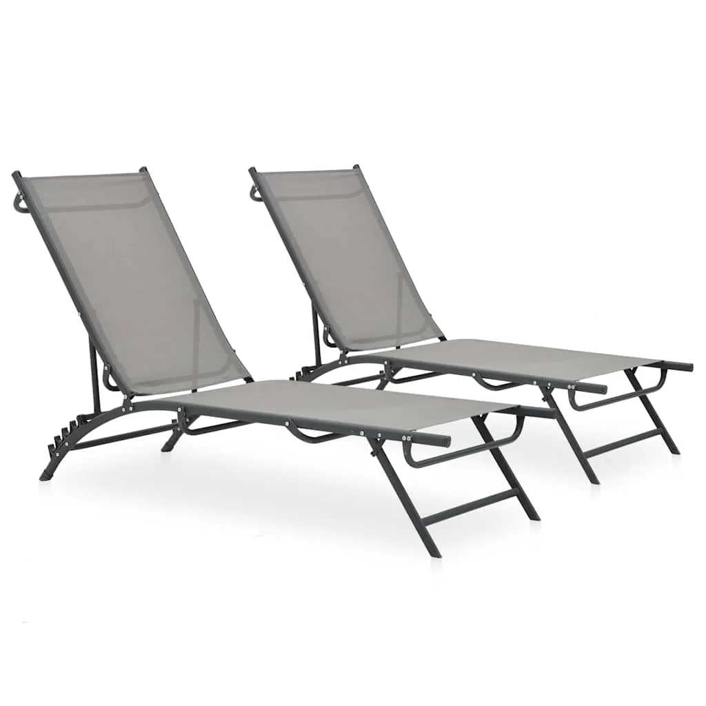2er Set Sonnenliegen 180,5x53x32,5 cm Grau mit verstellbarer Rückenlehne