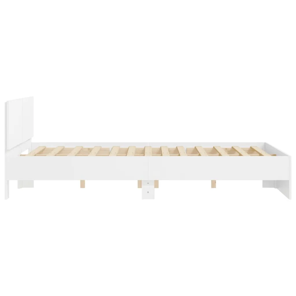 Bett Weiß 193 x 145 x 70 cm mit Holzwerkstoff und Sperrholzlatten