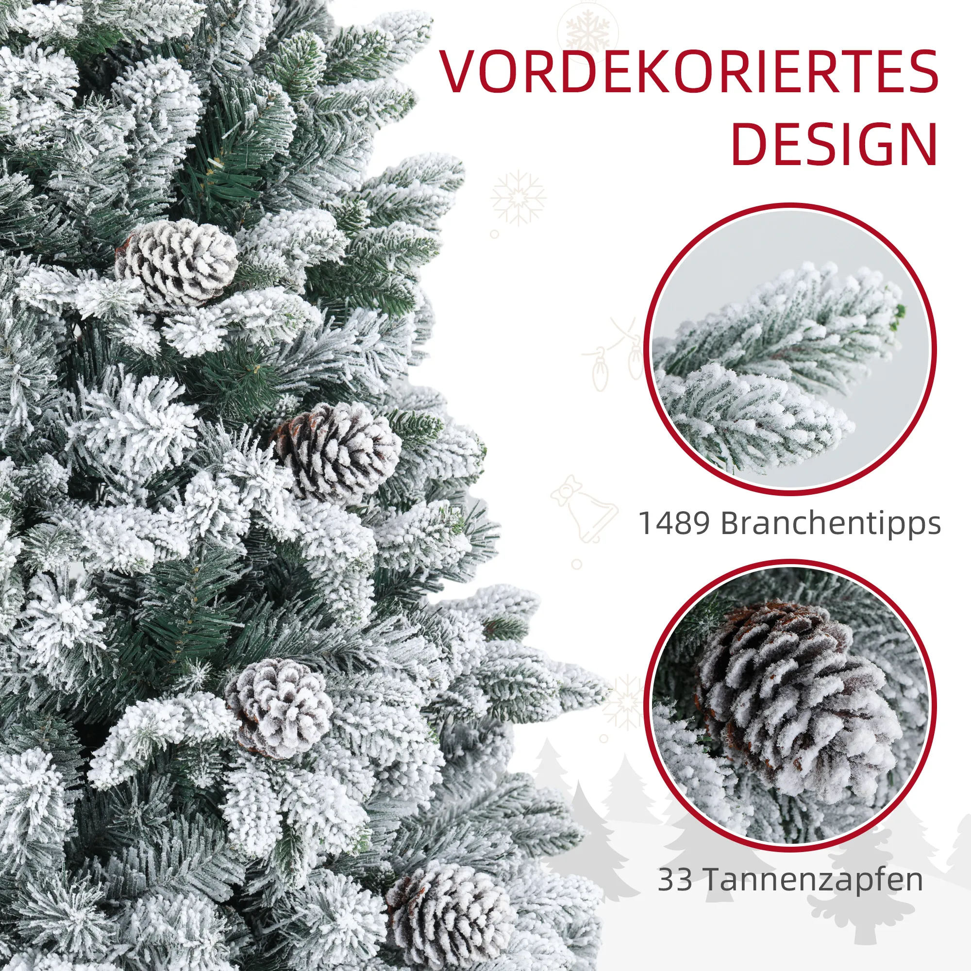 Künstlicher Weihnachtsbaum mit Kunstschnee & Zapfen, 180 cm, Grün