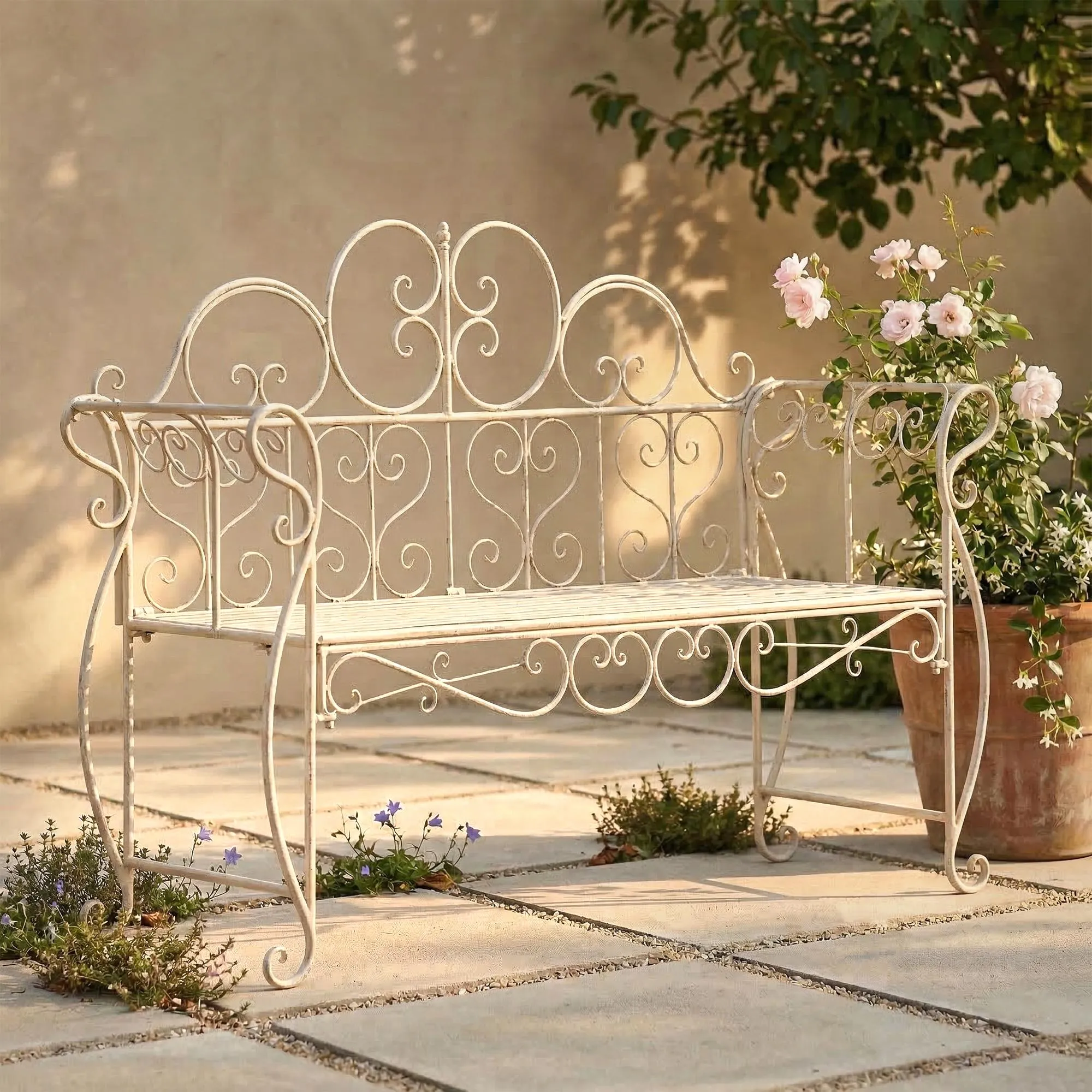 Gartenbank Minna 128x46x94 cm antik weiß