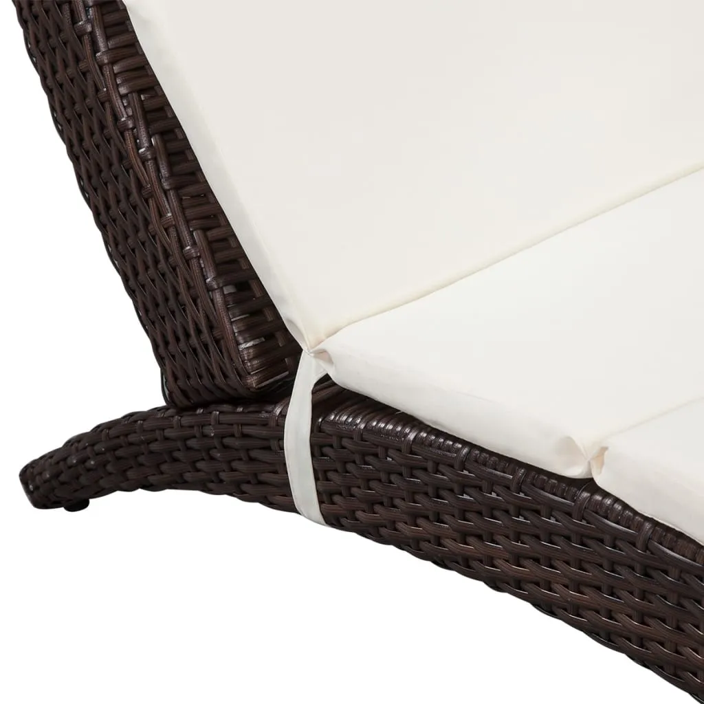 Rattan-Sonnenliege 162x64x86 cm Braun mit cremeweißer Polsterauflage