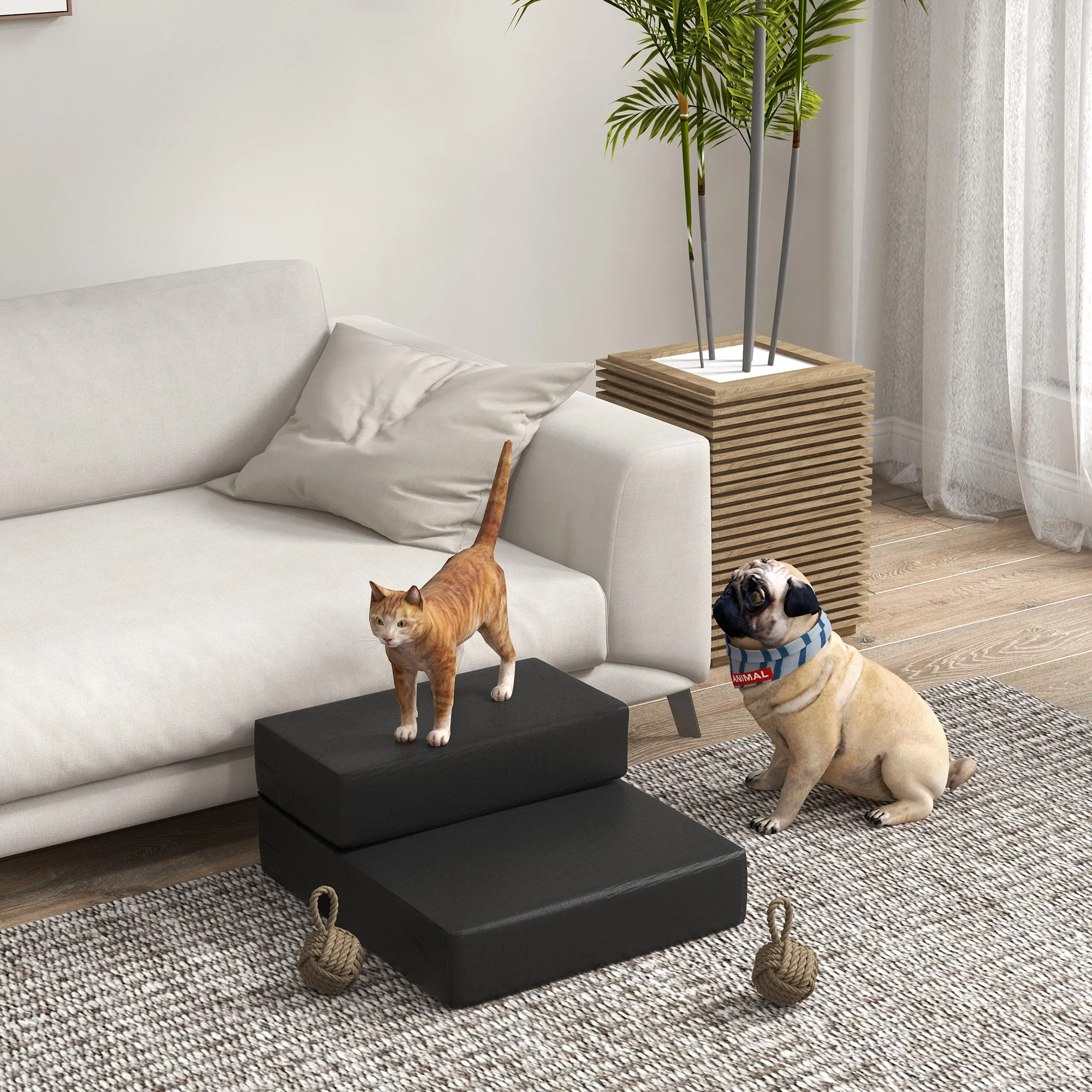 Hundetreppe für kleine Hunde PU-Leder Schwarz L45 x B39 x H20 cm
