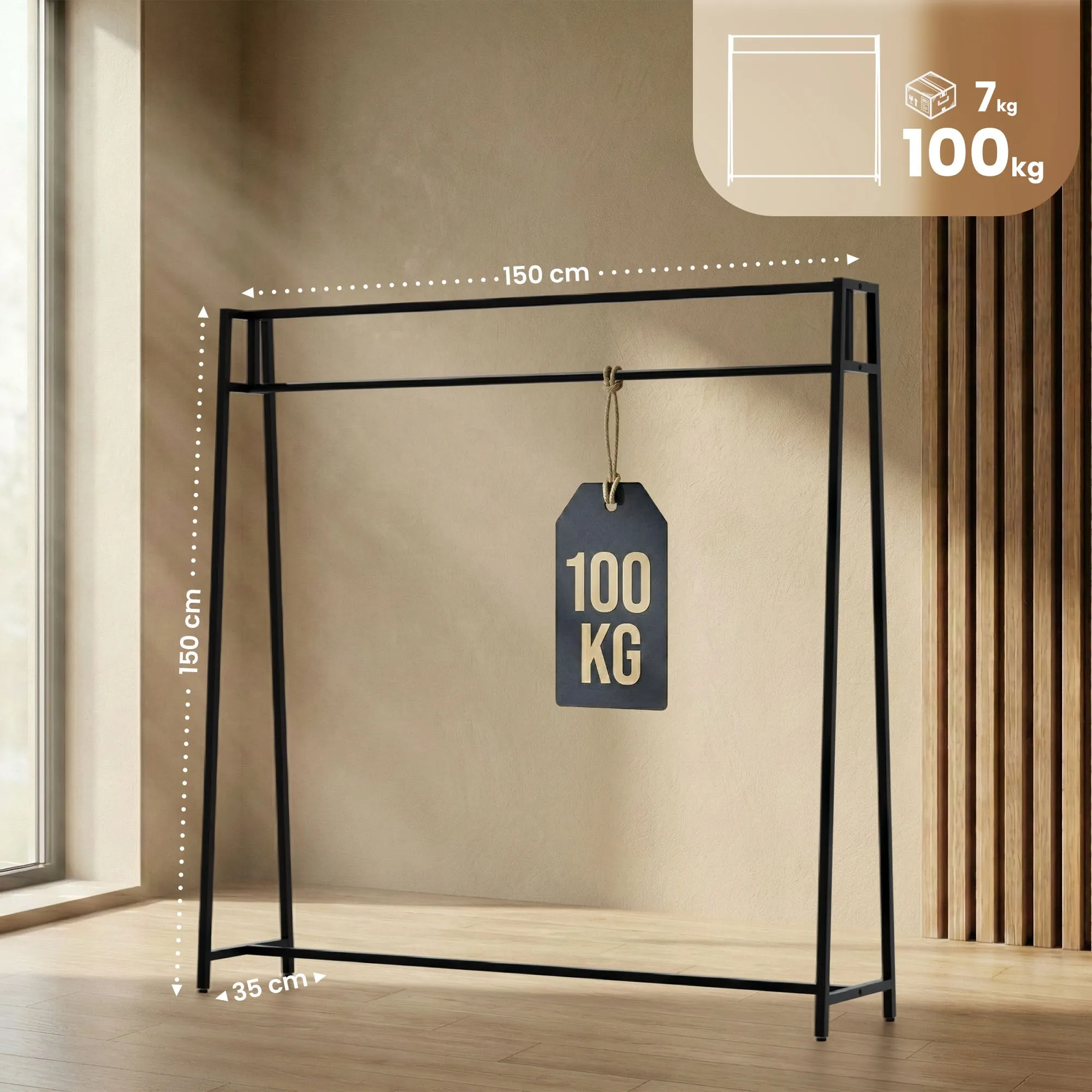 Kleiderständer Ingar 150x35x150 cm schwarz