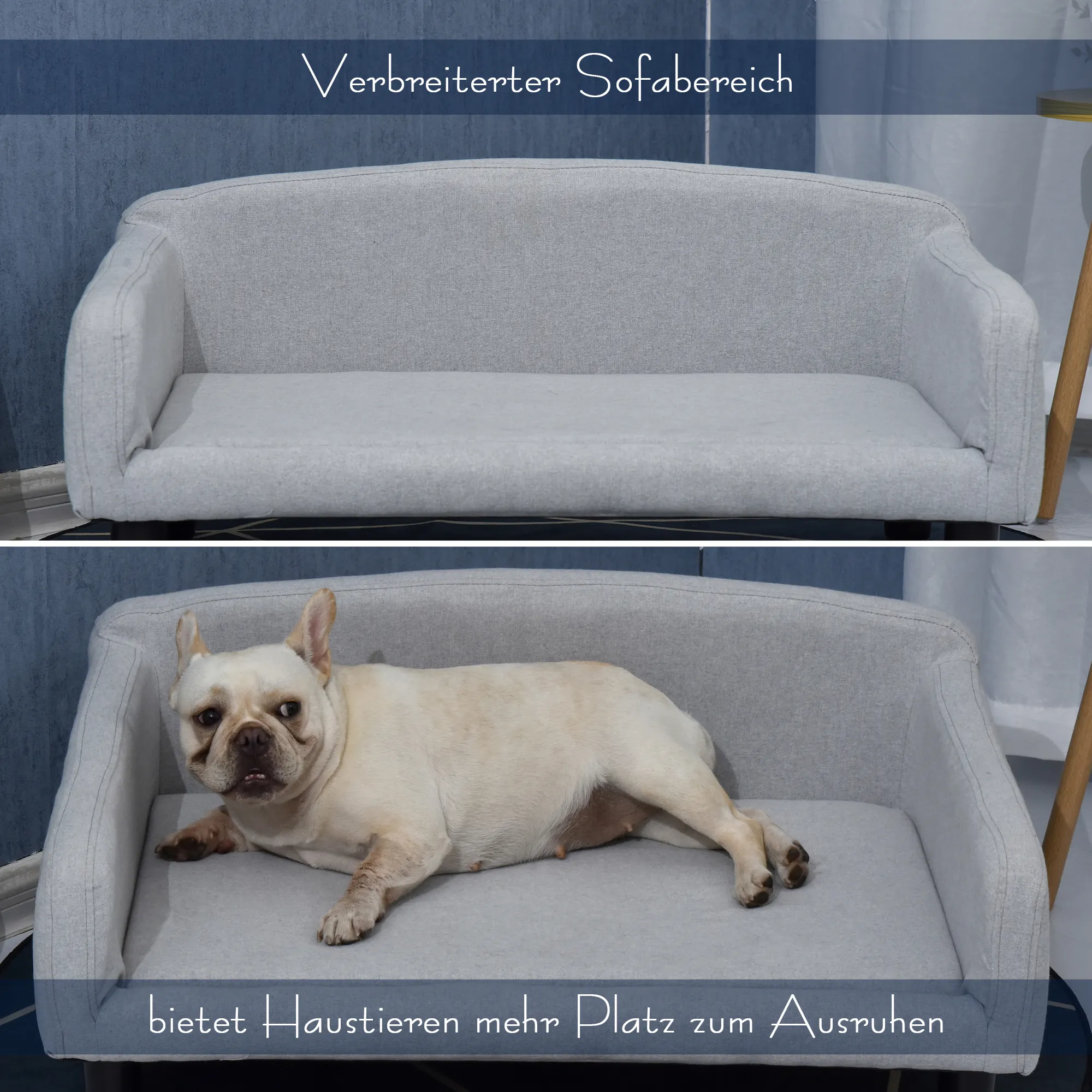 Hundesofa aus Samt mit Holzbeinen, 82x54x36 cm, Hellgrau