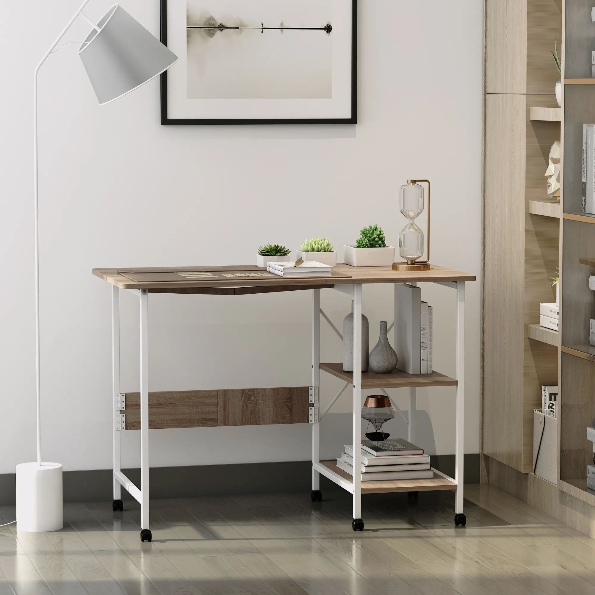 Klapptisch Schreibtisch Beistelltisch Bürotisch Mobiler Computertisch mit Rollen MDF Natur 107 x 55 x 76 cm