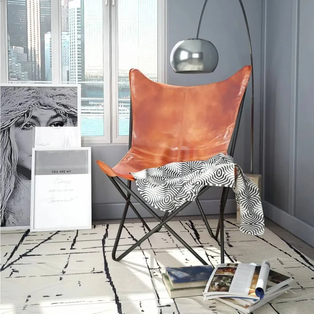 tinkaro Butterfly-Sessel ALZEN Echtleder Lesesessel Wohnzimmersessel Braun