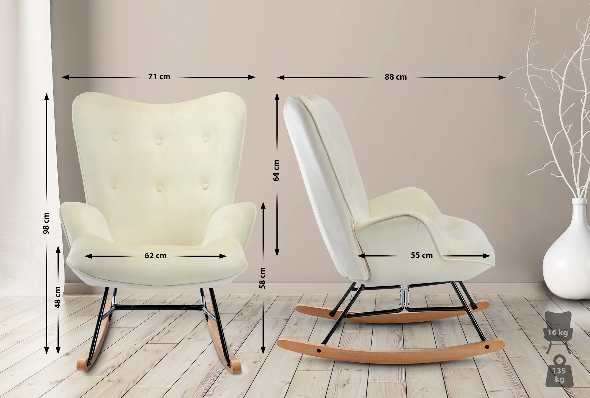 Schaukelstuhl Sanka 98x71x88 cm Creme