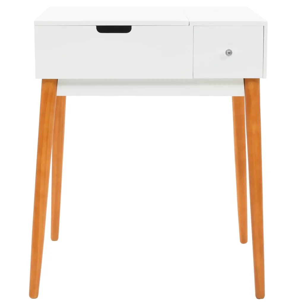 Frisiertisch 60x50x86 cm Weiß mit MDF, Glas und Massivholzbeinen