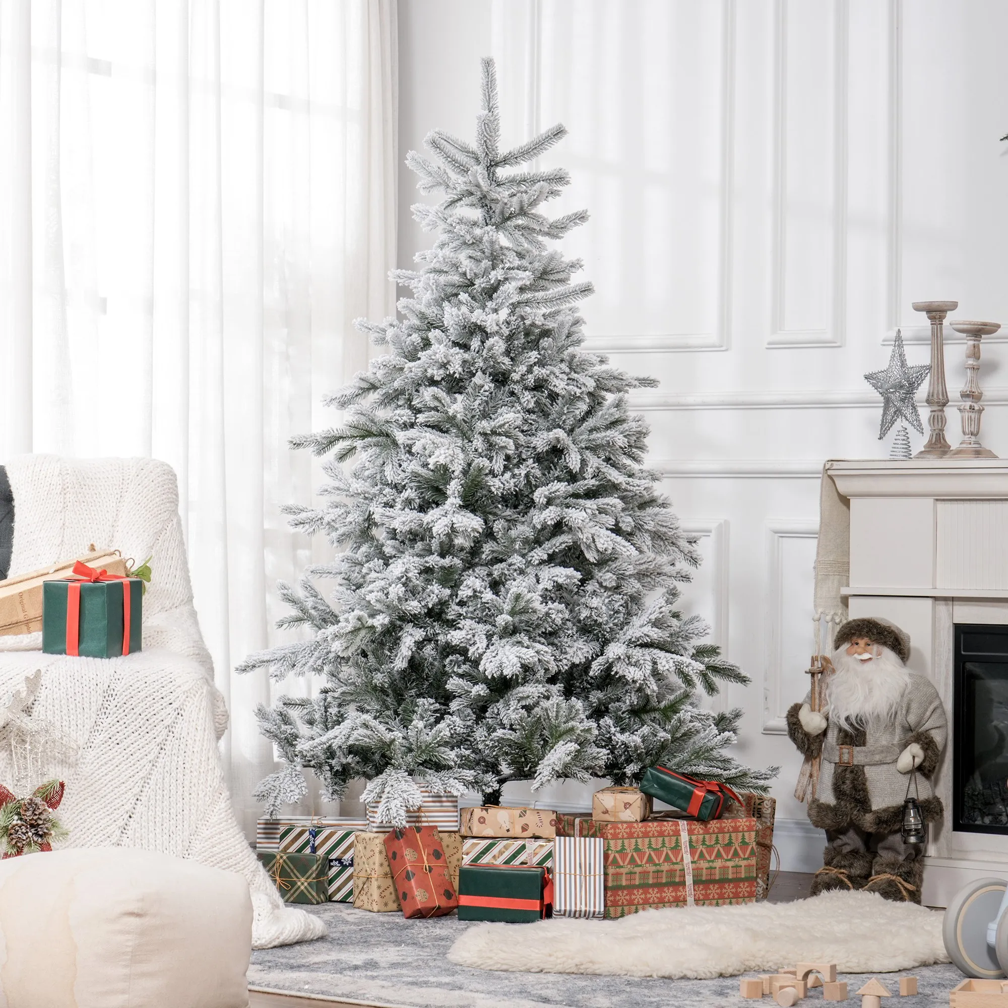 Weihnachtsbaum künstlich mit Kunstschnee, flammhemmend, 180 cm