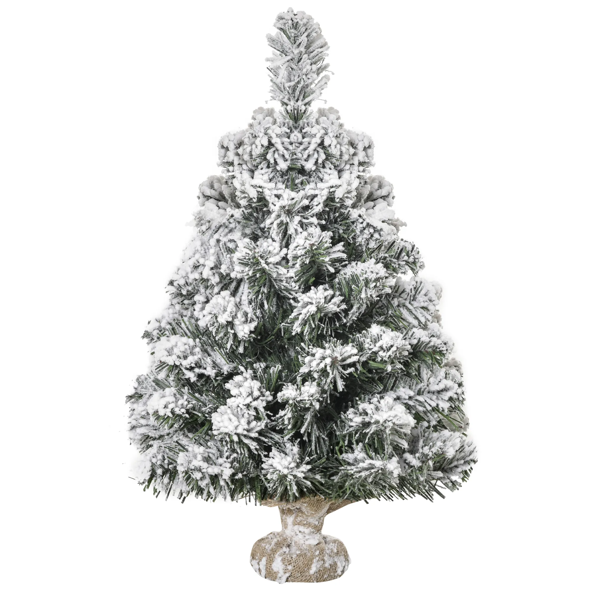 Mini Künstlicher Weihnachtsbaum 60 cm Tannenbaum künstlich mit Schnee, 67 Spitzen Zementbasis für drinnen Büro