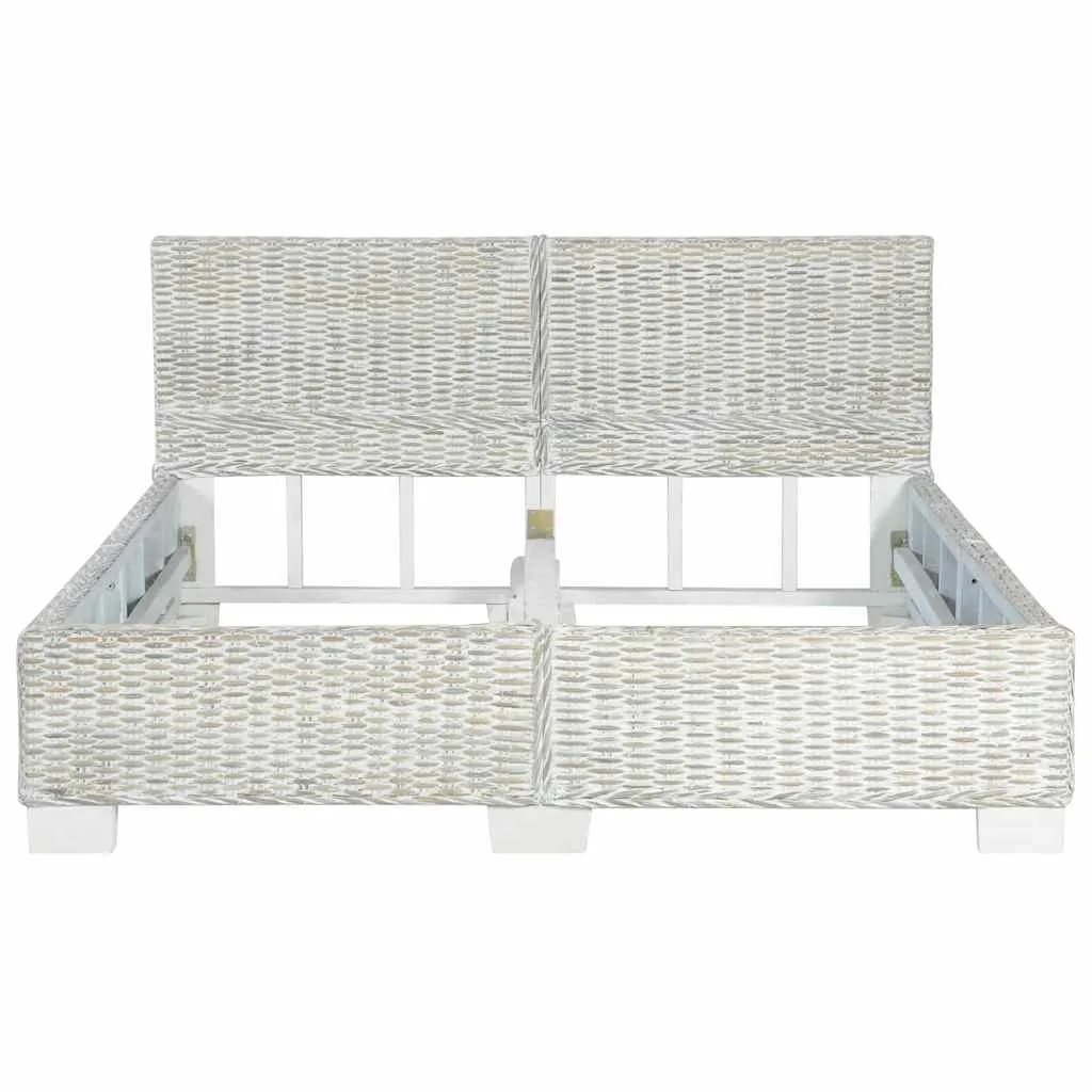 Bettgestell aus Massivholz und Rattan 210x149x77 cm Grau