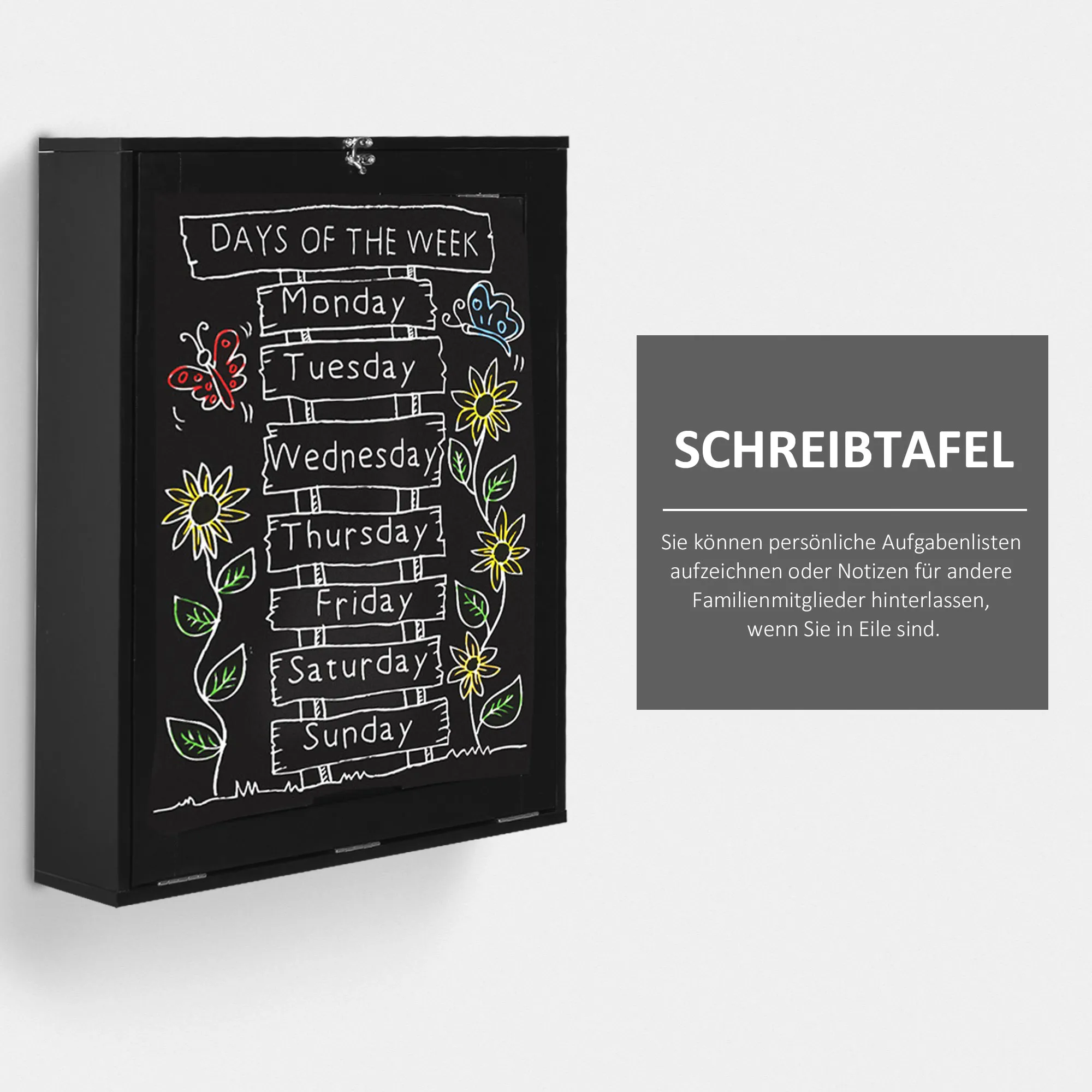 Wandklapptisch Wandschreibtisch, inkl. Schreibtafel, 60 cm x 94,5 cm x 147 cm, Schwarz