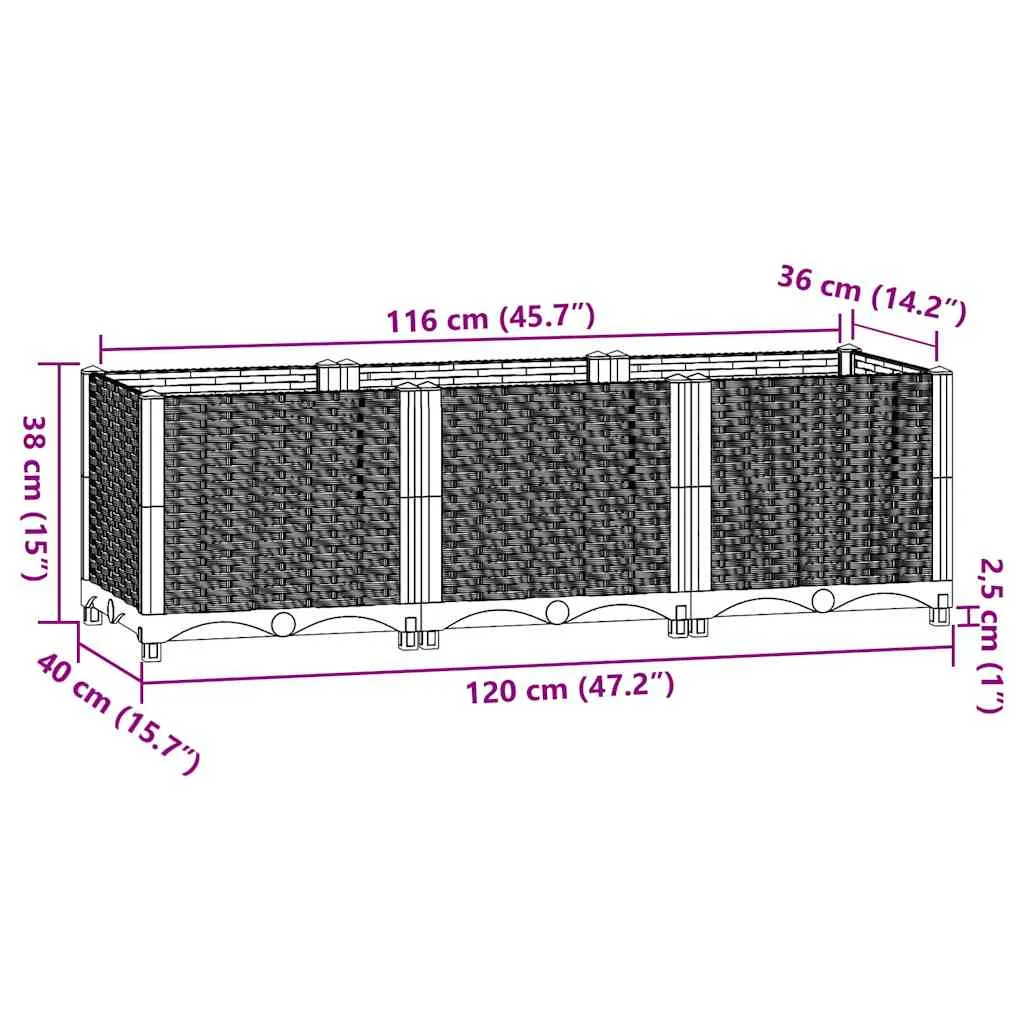 Braunes Hochbeet aus PP 120 x 40 x 38 cm