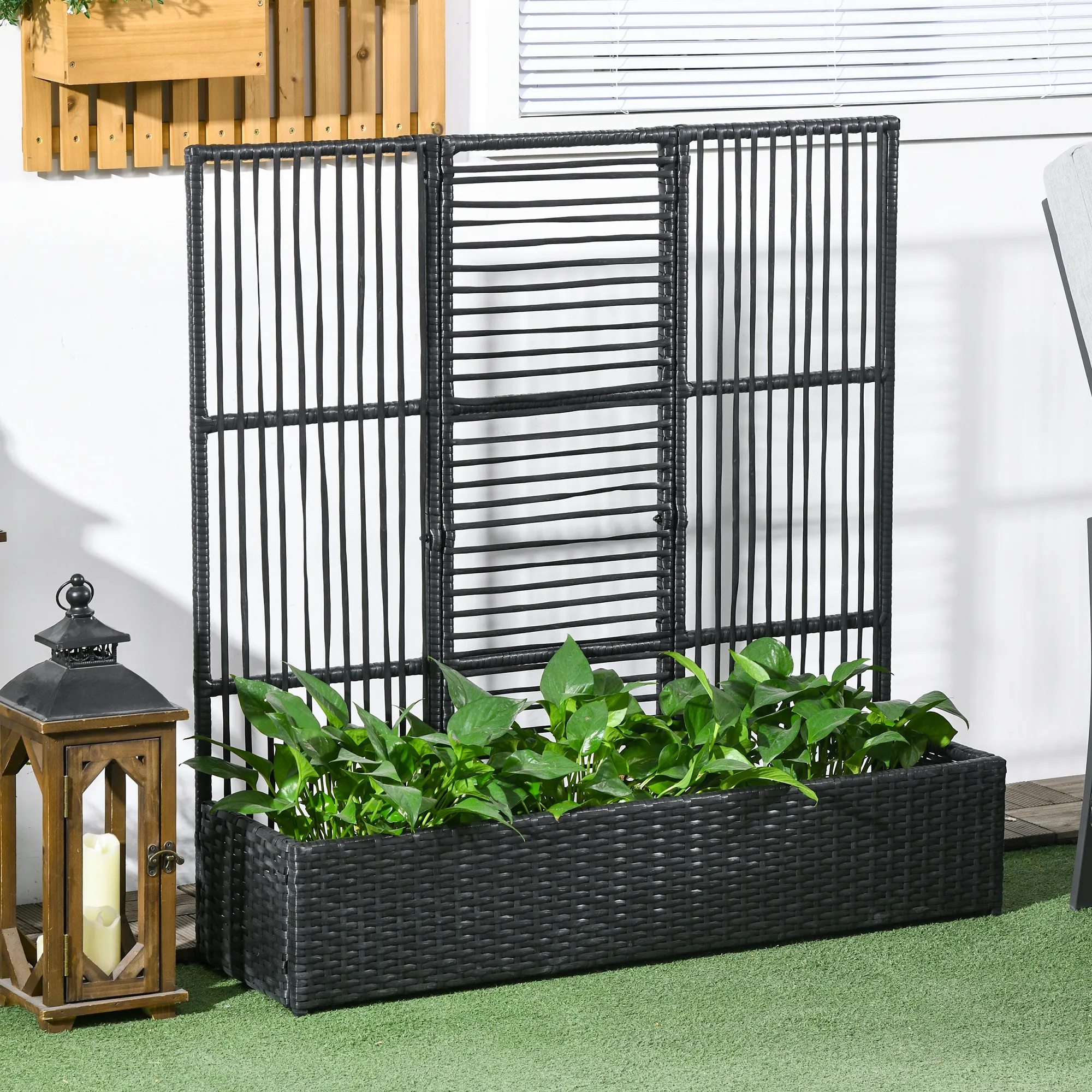 Rechteckiger Blumenkasten mit Gitter 103x103x29 cm Schwarz