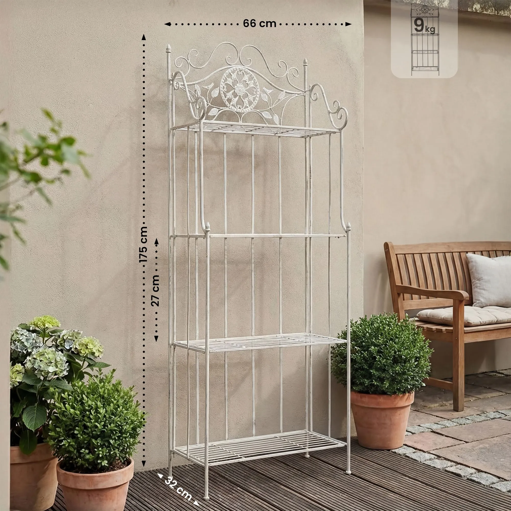 Pflanzenregal Flora klappbar 175x66x32 cm antik weiß