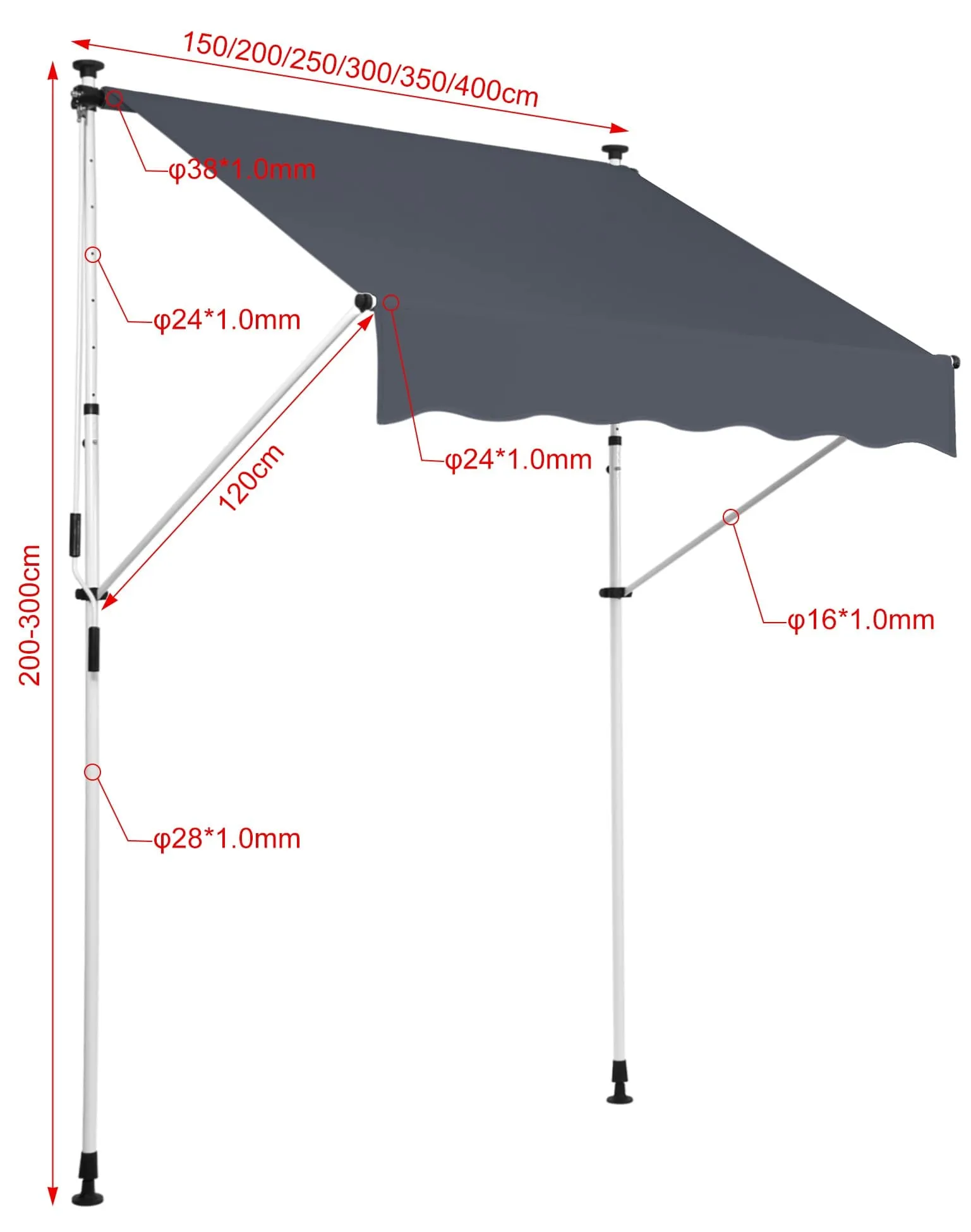 Klemmmarkise Westerly 250 x 120 cm Anthrazit