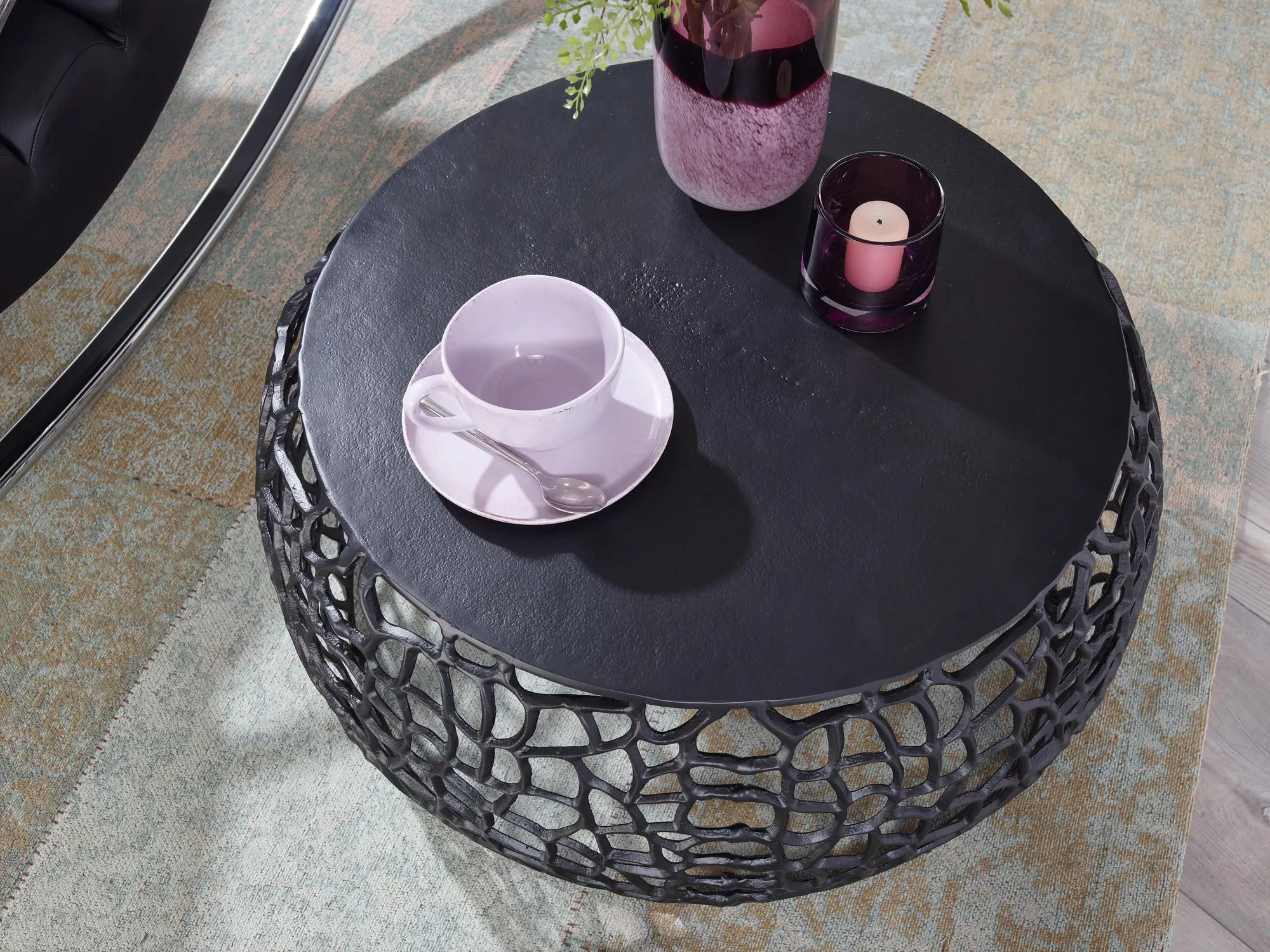 Couchtisch Metall Schwarz 66x66x30 cm Sofatisch Aluminium Rund