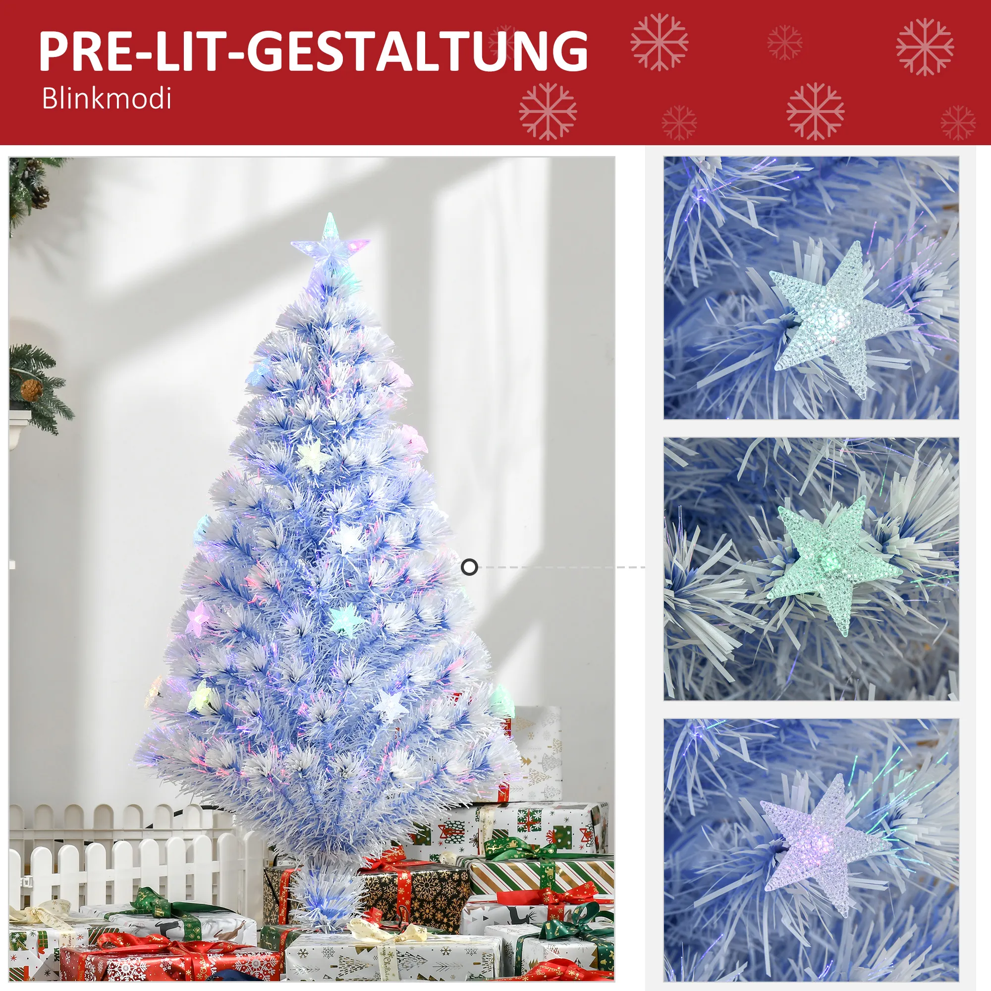 Künstlicher Weihnachtsbaum 120 cm mit LED und Glasfaser Weiß-Blau