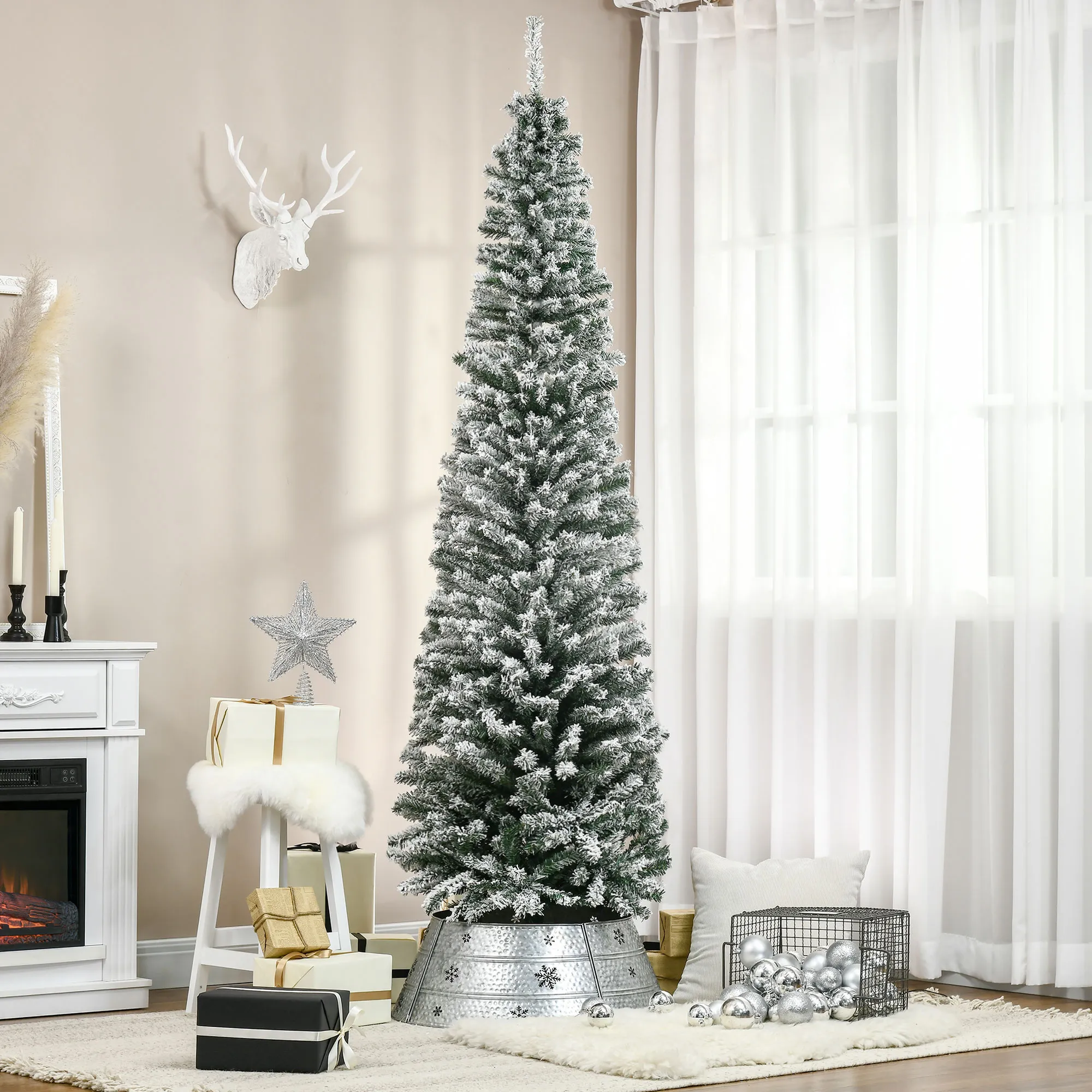 Künstlicher Weihnachtsbaum Bleistift Kiefer mit Schnee 225 cm Grün