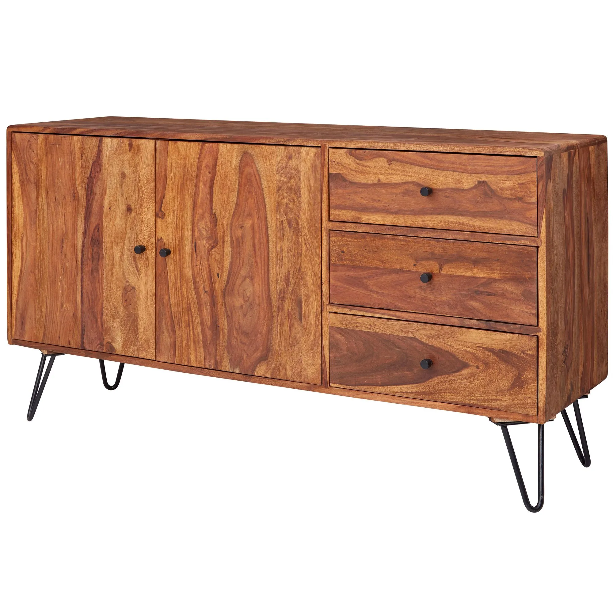Wohnling Sideboard WL5.629 Sheesham Massivholz 145x75x40 cm Landhaus Kommode
