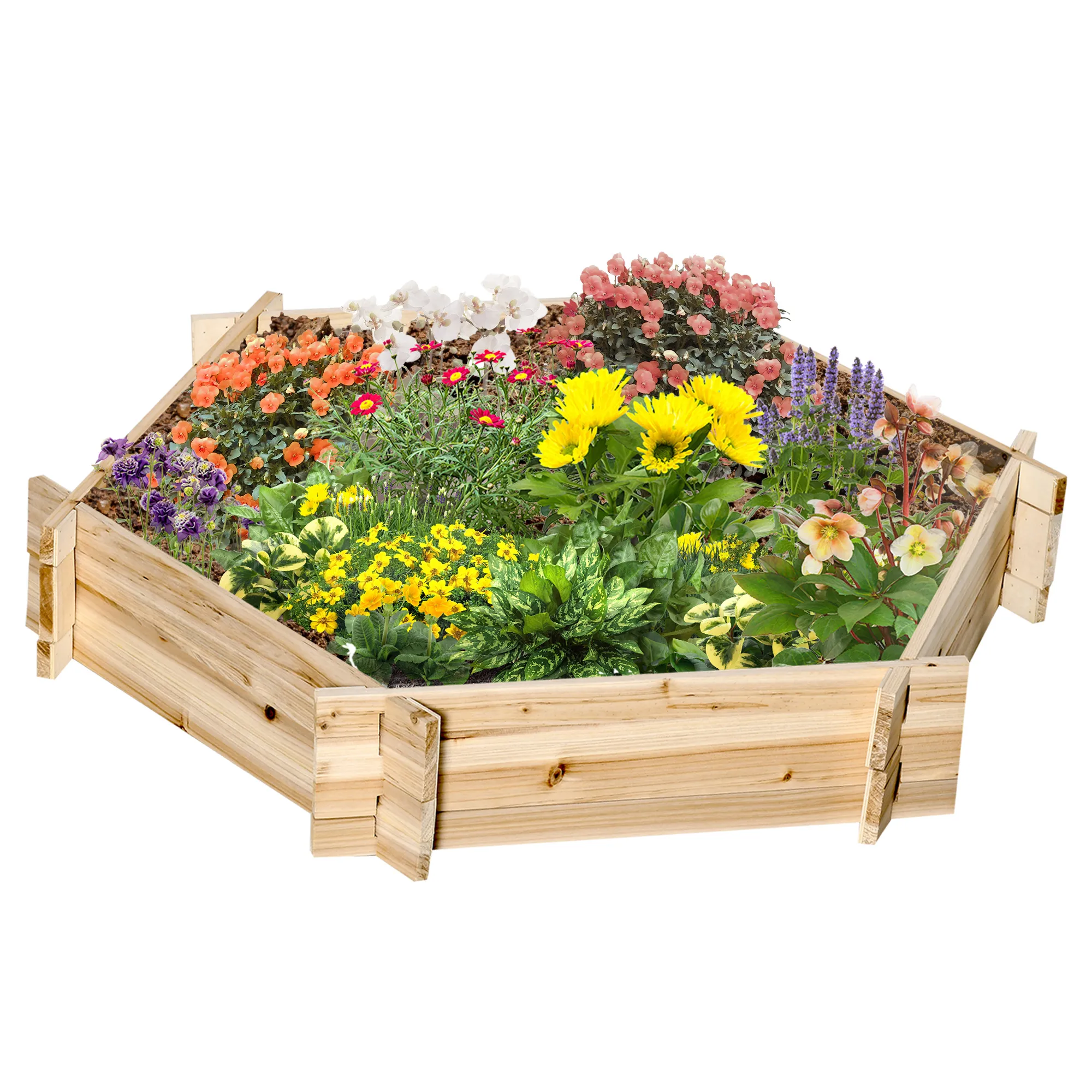 Sechseckiges Hochbeet 100L x 92B x 16H cm Natur