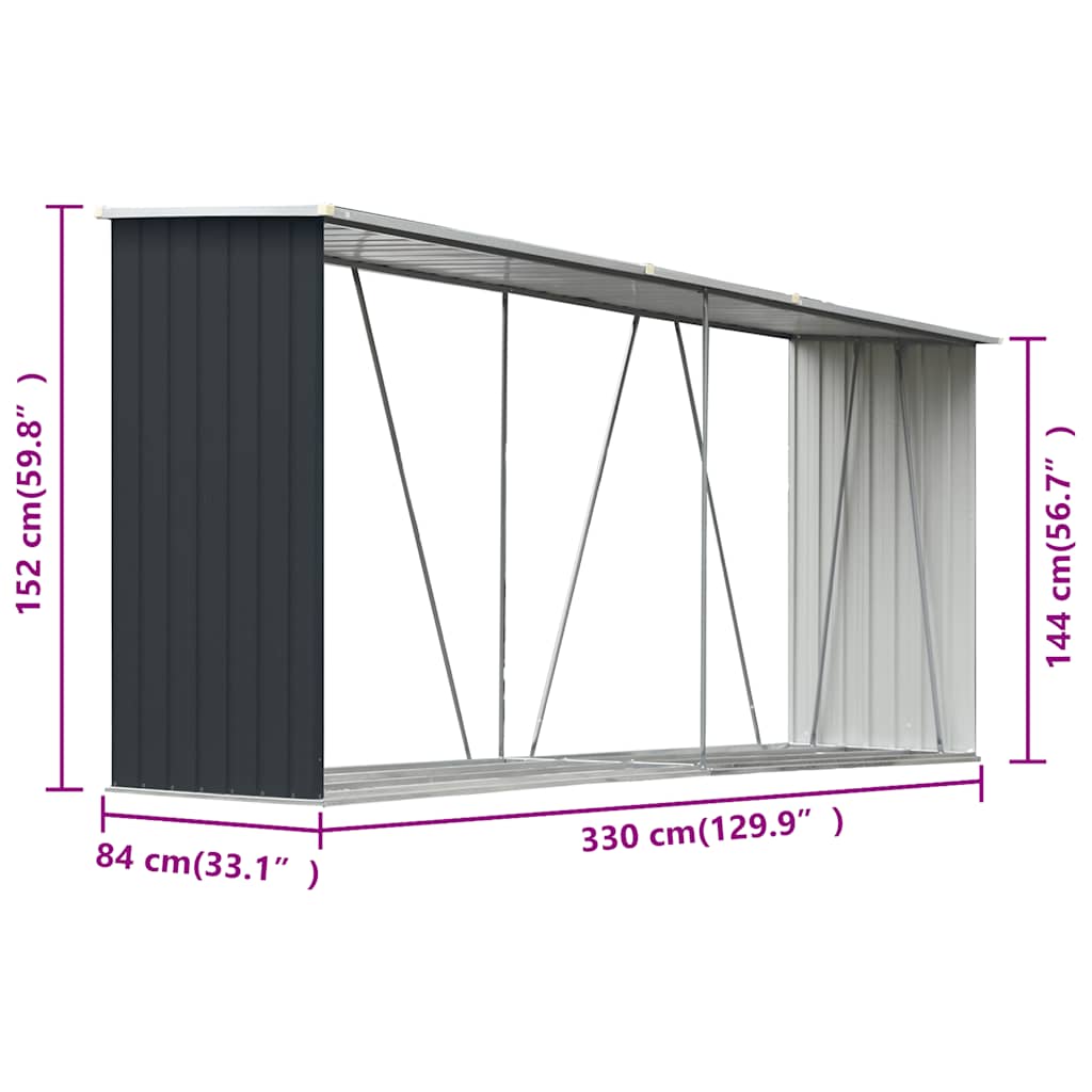 Brennholzschuppen Anthrazit 330 x 84 x 144/152 cm