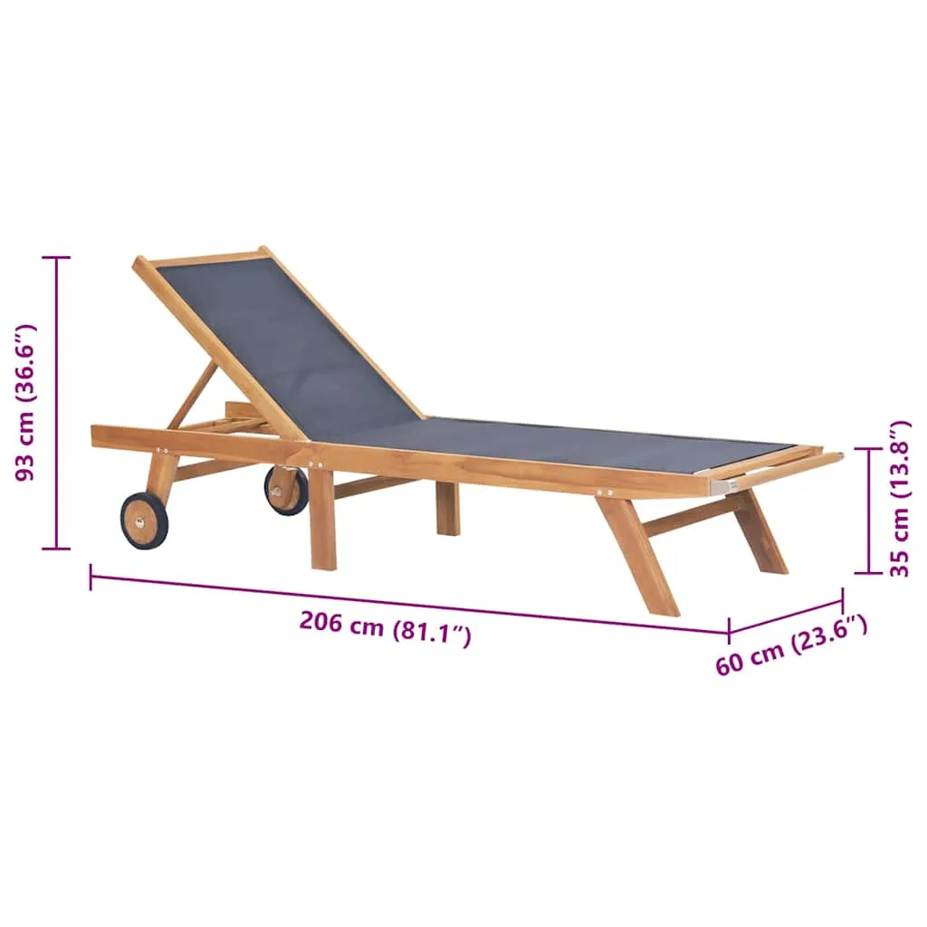 Klappbare Sonnenliege aus Naturholz mit Textilene, 206x60x35 cm, Braun