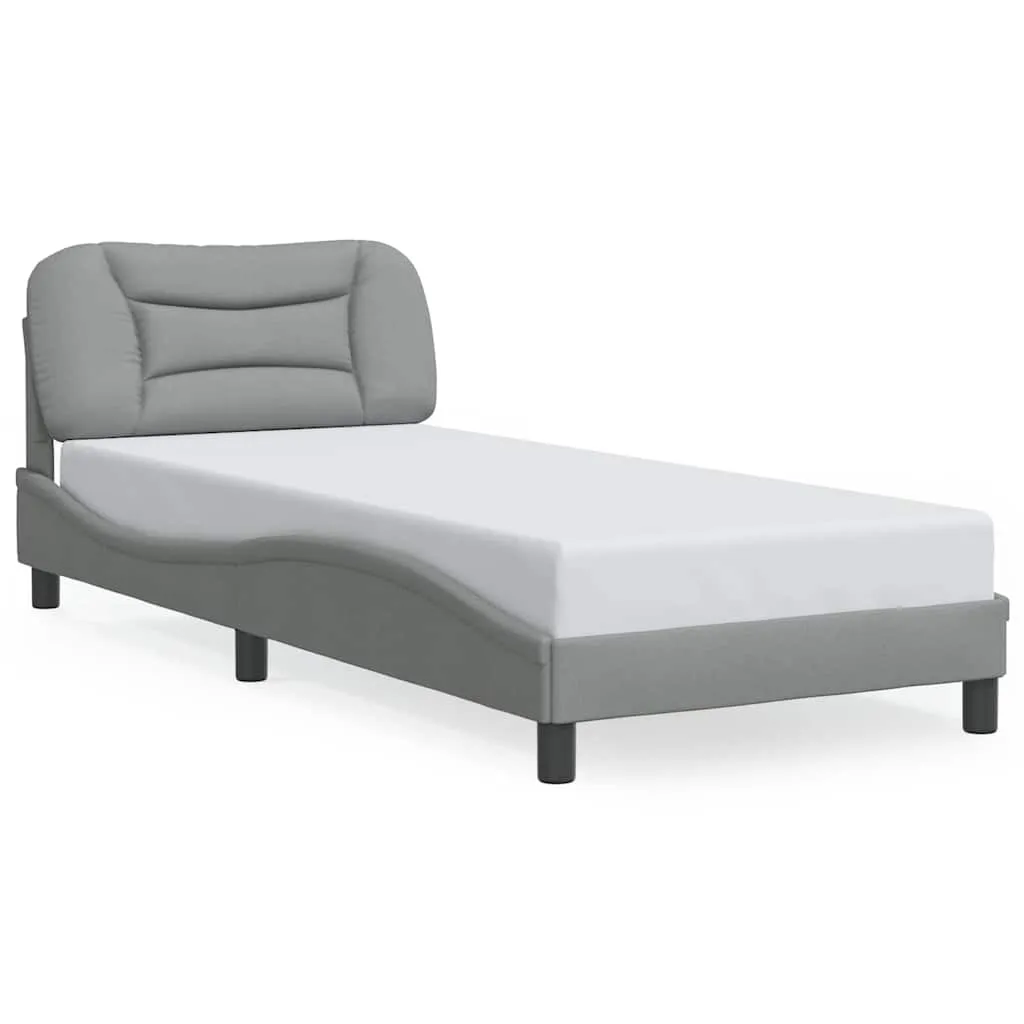 Bettrahmen mit Kopfteil Hellgrau 218x95x74,5 cm aus Stoff und Massivholz