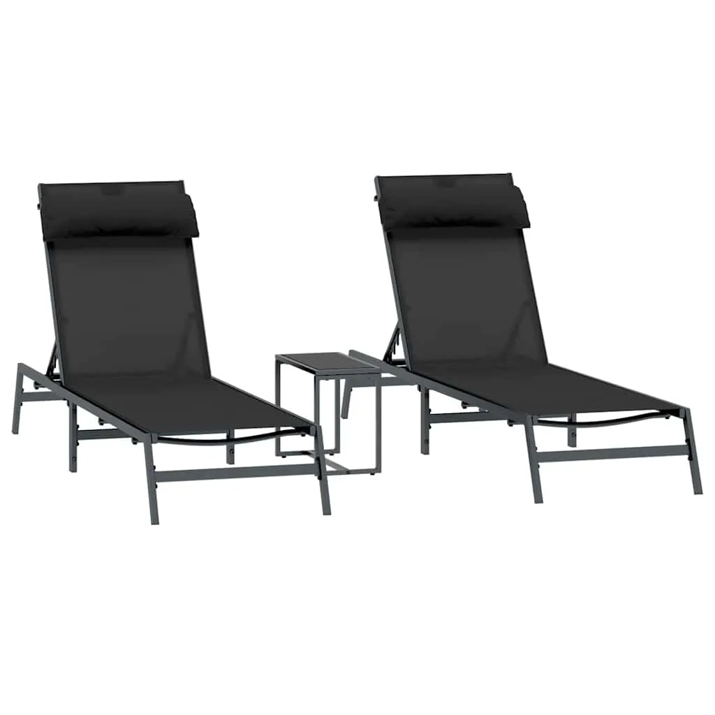 Sonnenliegenset Schwarz 197 x 54 x 86 cm mit verstellbaren Kopfstützen