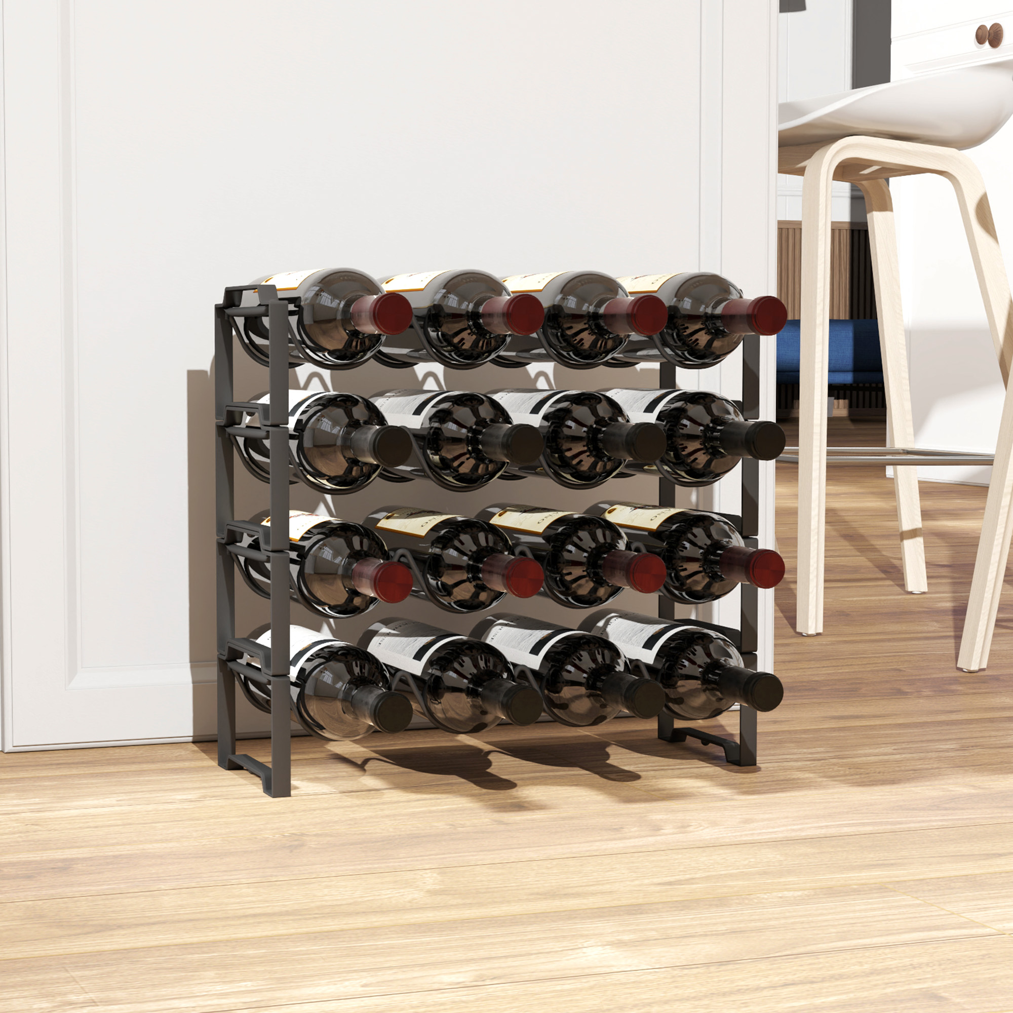 Weinregal Schwarz 42,5B x 16,5T x 41H cm für 16 Flaschen