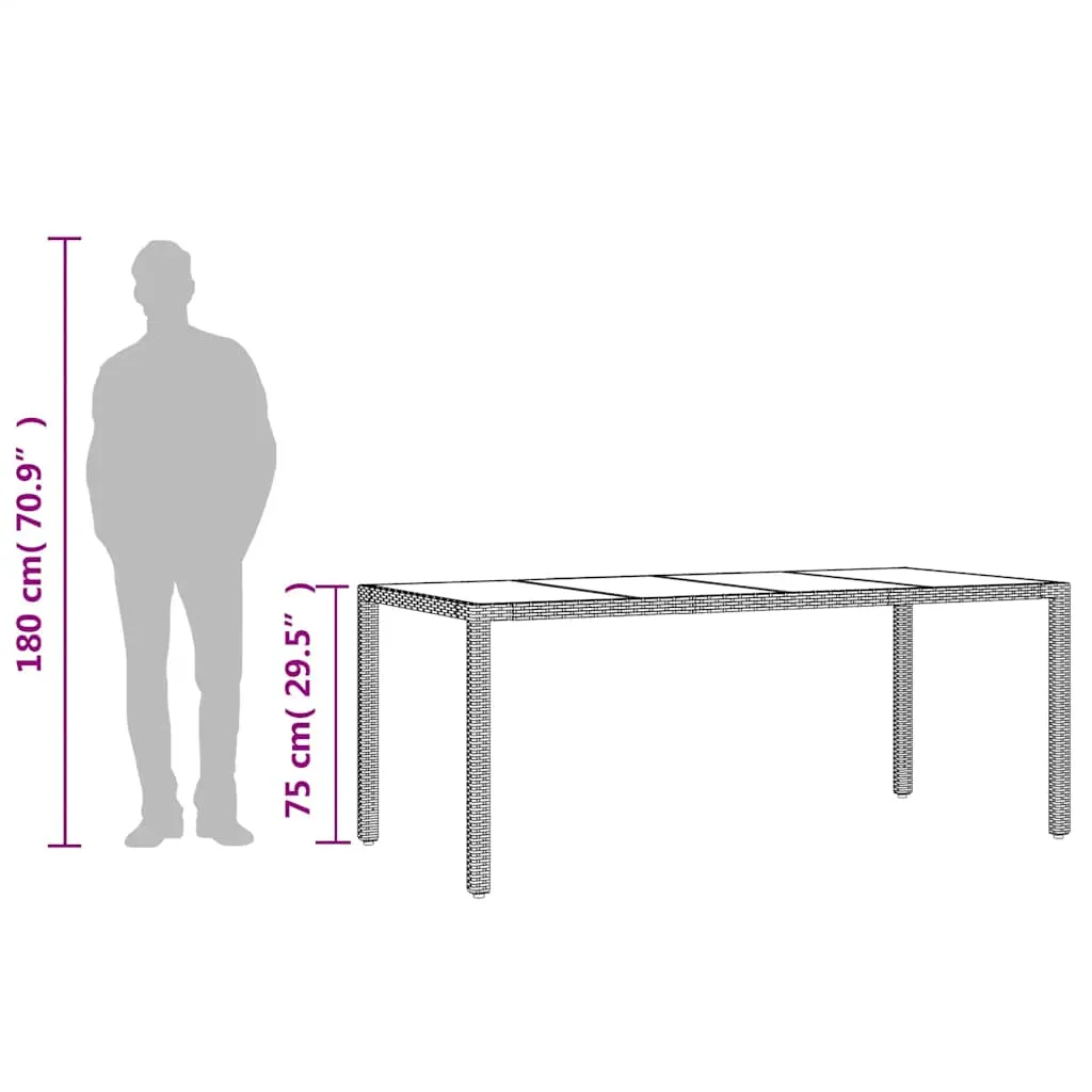 Brauner Gartentisch mit Glasplatte 190 x 90 x 75 cm