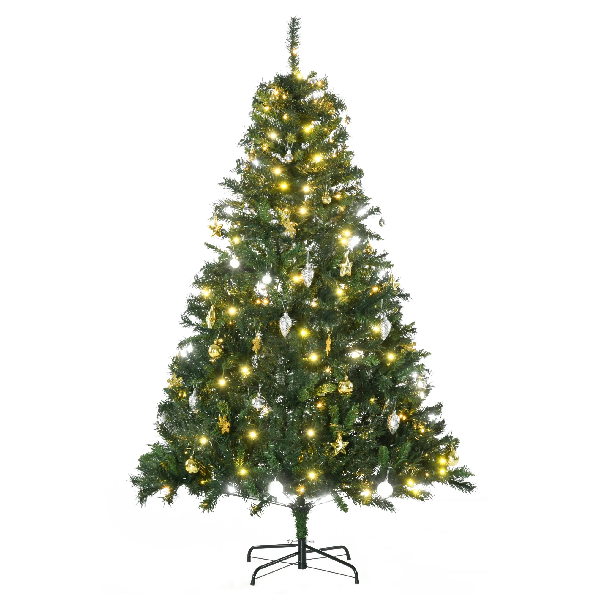 Künstlicher Weihnachtsbaum 180 cm künstlich Tannenbaum mit LED Beleuchtung, Kugeln, Christbaum mit 745 Spitzen, Weihnachtsdeko inkl. Metallständer für Drinnen