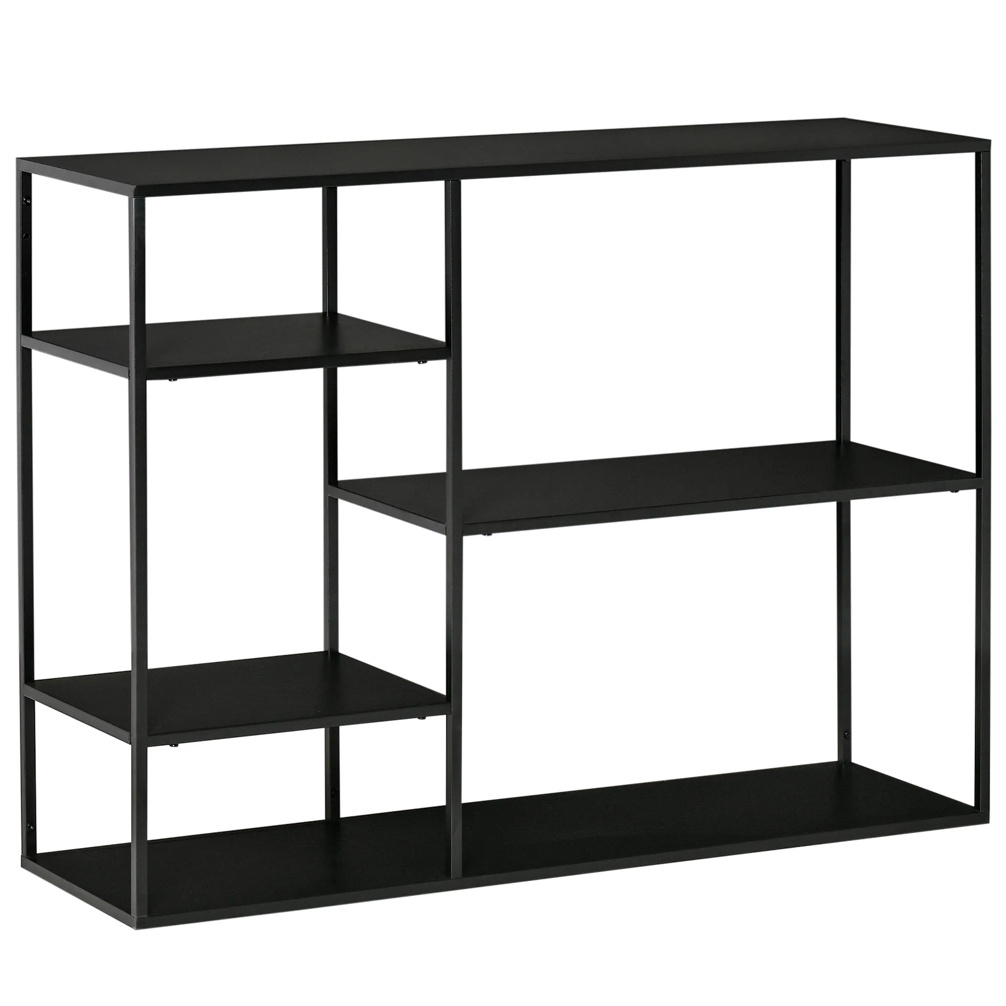 Standregal Bücherregal mit 5 offenen Fächern, Aufbewahrungsregal mit Metallrahmen, Würfelregal für Küche, Wohnzimmer, Schwarz, 120 x 35 x 87,5 cm