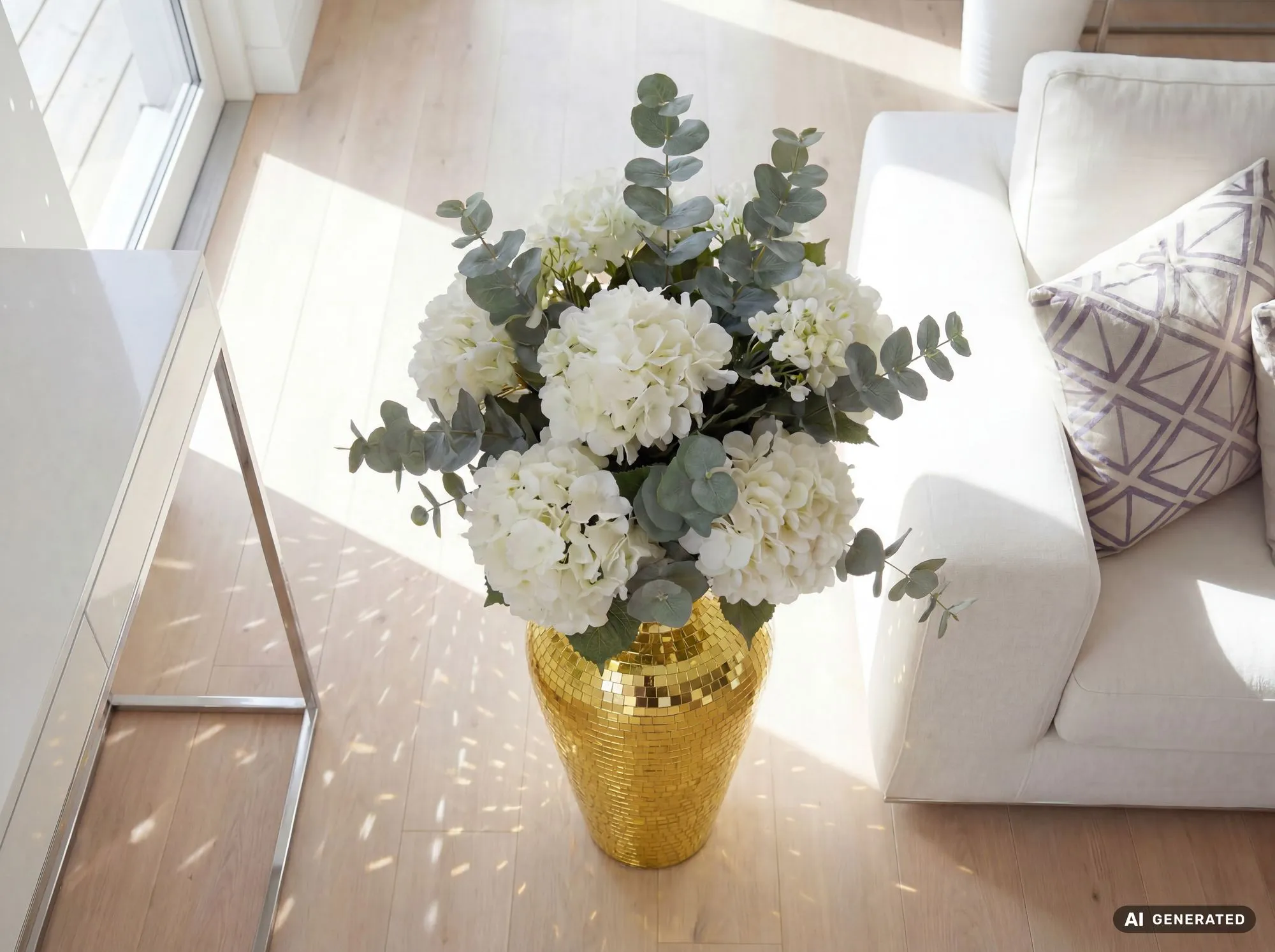 Bodenvase Aluminium 70cm Gold - Blumenvase Groß - Metallvase im Discokugel Design Modern - Dekovase rund für Trockenblumen - XL Standvase Hoch - Wohnzimmer Deko - Wohndeko Handmade