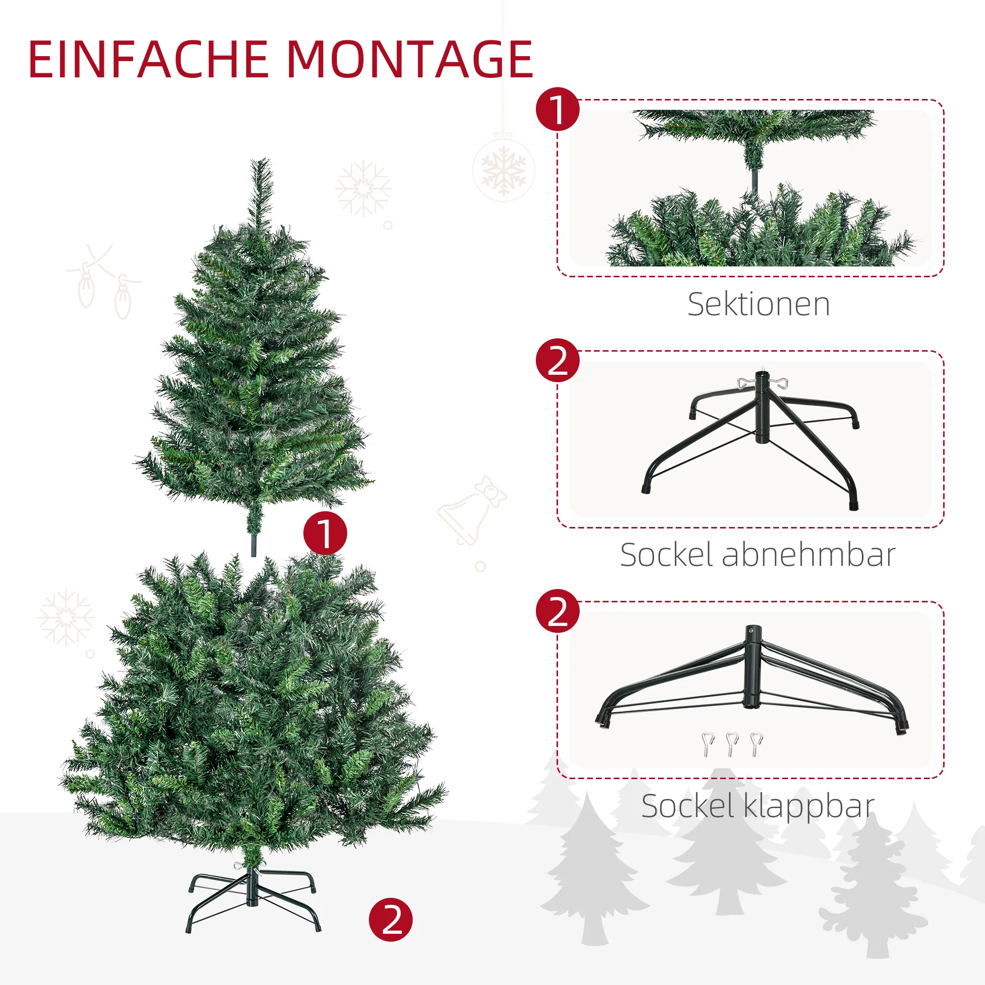 Weihnachtsbaum Christbaum künstlicher Weihnachtsbaum, inkl. Schmuck 95 cm x 95 cm x 150 cm, Grün