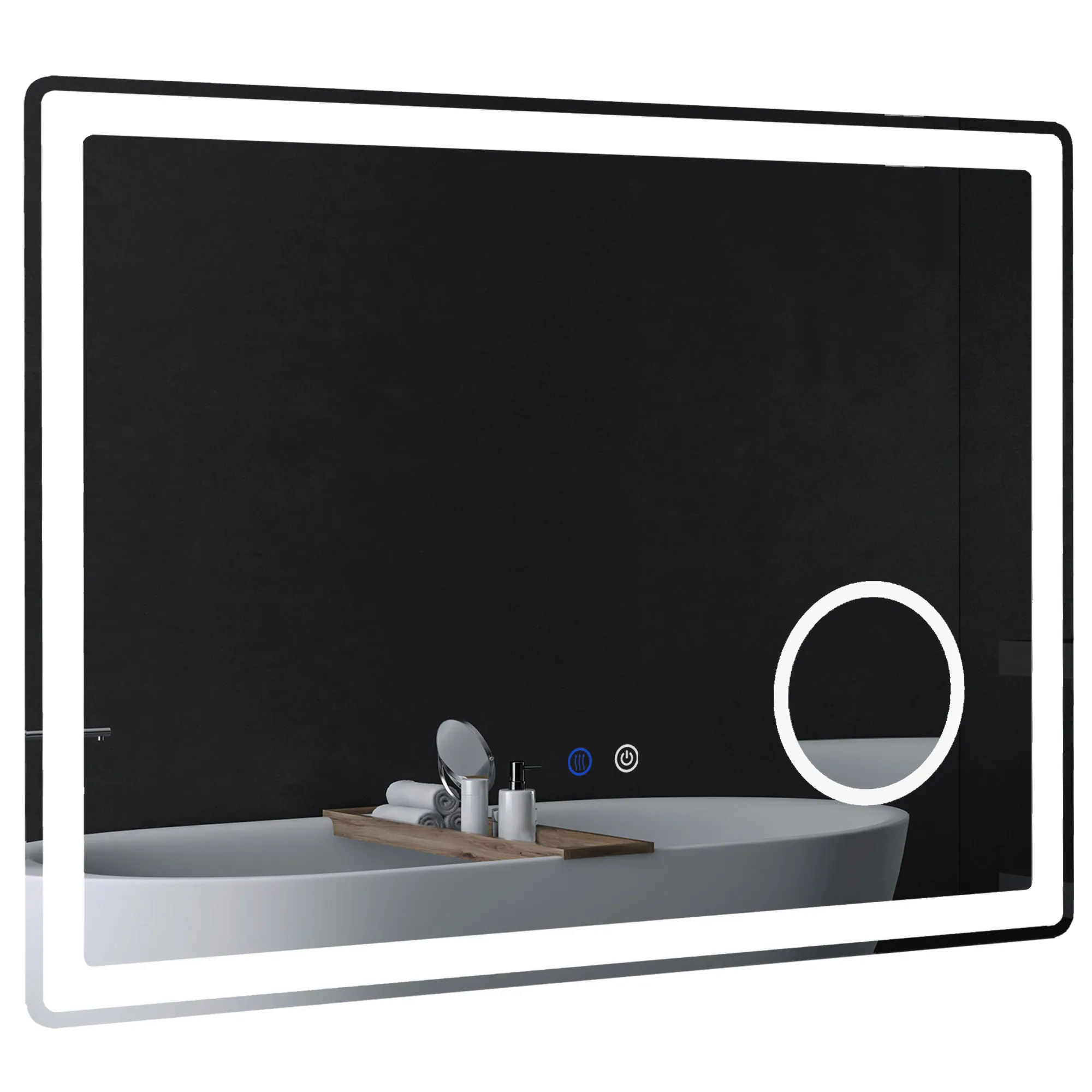 Beleuchteter Badezimmerspiegel 80x60 cm Silber+Weiß