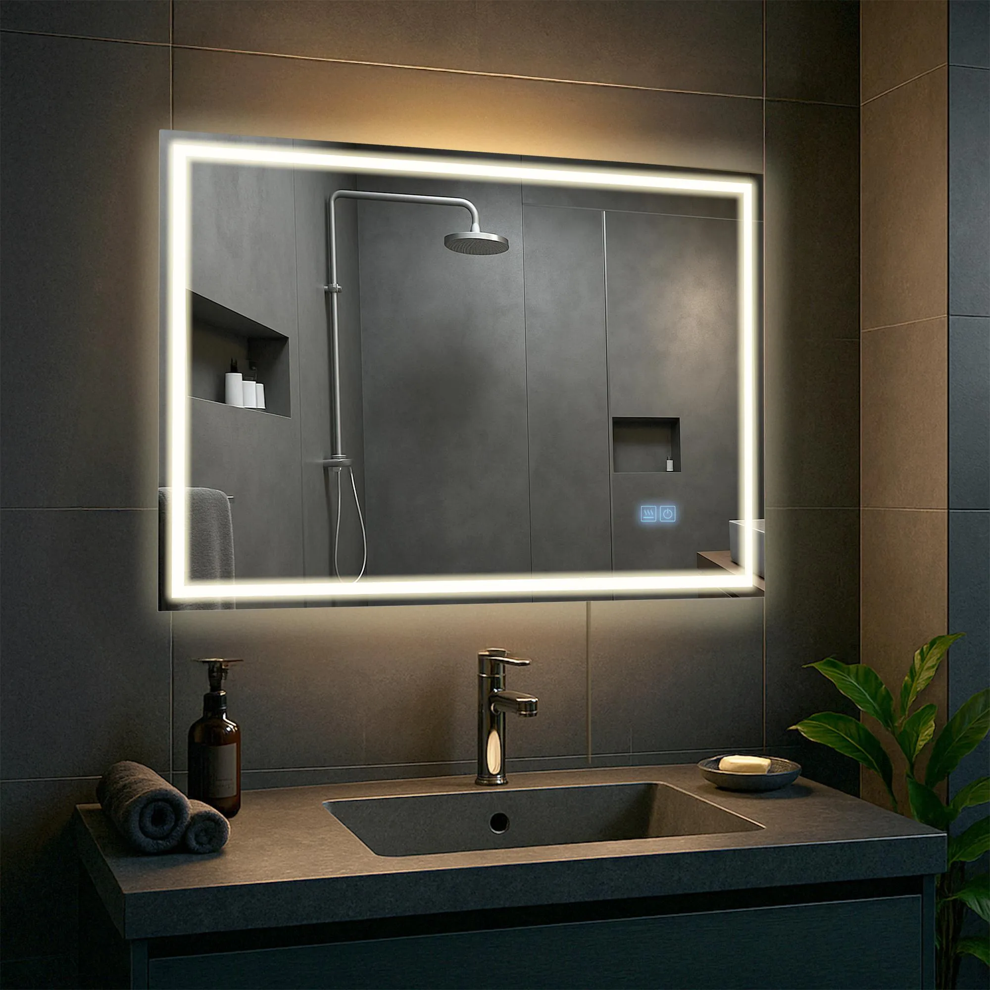 Badspiegel Jaffrey Bluetooth LED 70x50 cm Klarglas