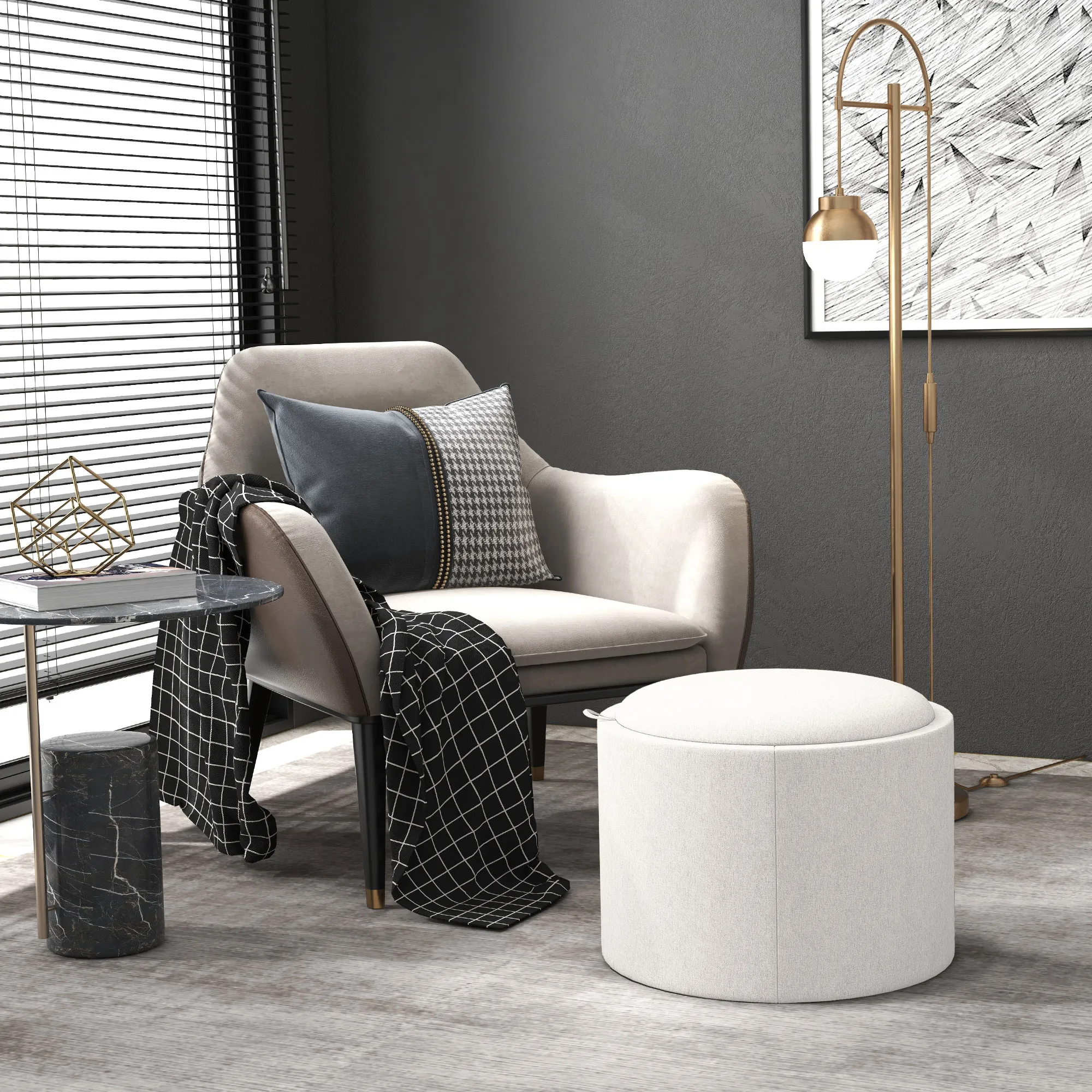 Hocker mit Stauraum 56B x 56T x 42H cm in Cremeweiß