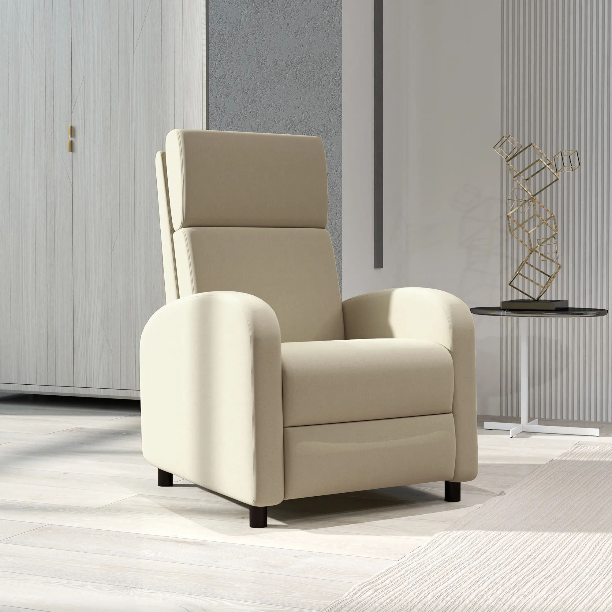 Relaxsessel Fernsehsessel, ausklappbare Fußstütze, neigbar bis zu 160°, 64 x 86 x 102 cm, Creme