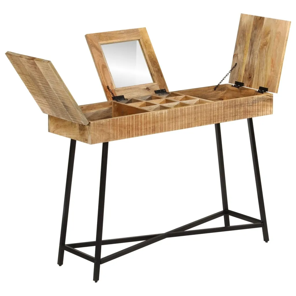 Schminktisch aus Vollholz mit Eisenbeinen 105 x 35 x 75 cm Schwarz