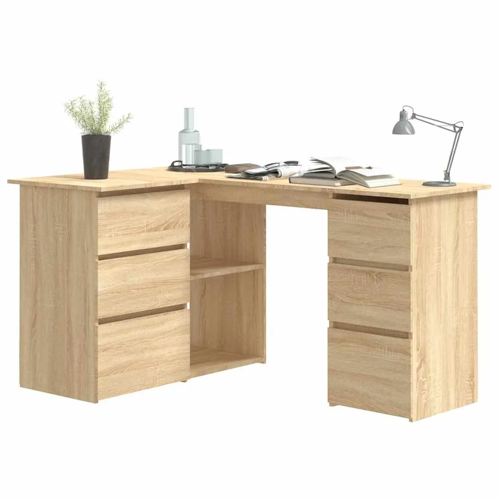 Eckschreibtisch 145x100x76 cm Sonoma-Eiche Massivholz