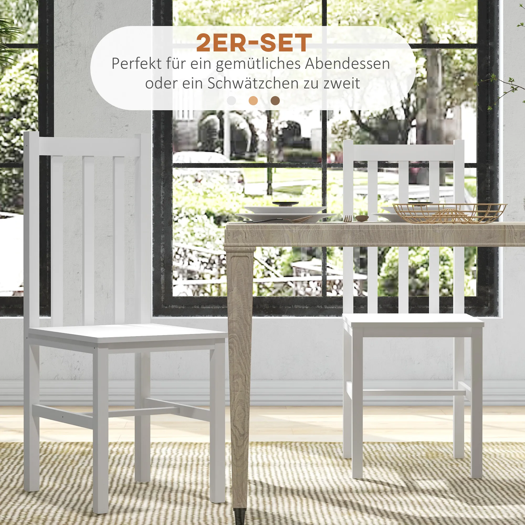 2er-Set Küchenstühle Esszimmerstühle Stühle, Massivholz, modernes Design, 38, 5 cm x 47,5 cm x 99 cm, Weiß