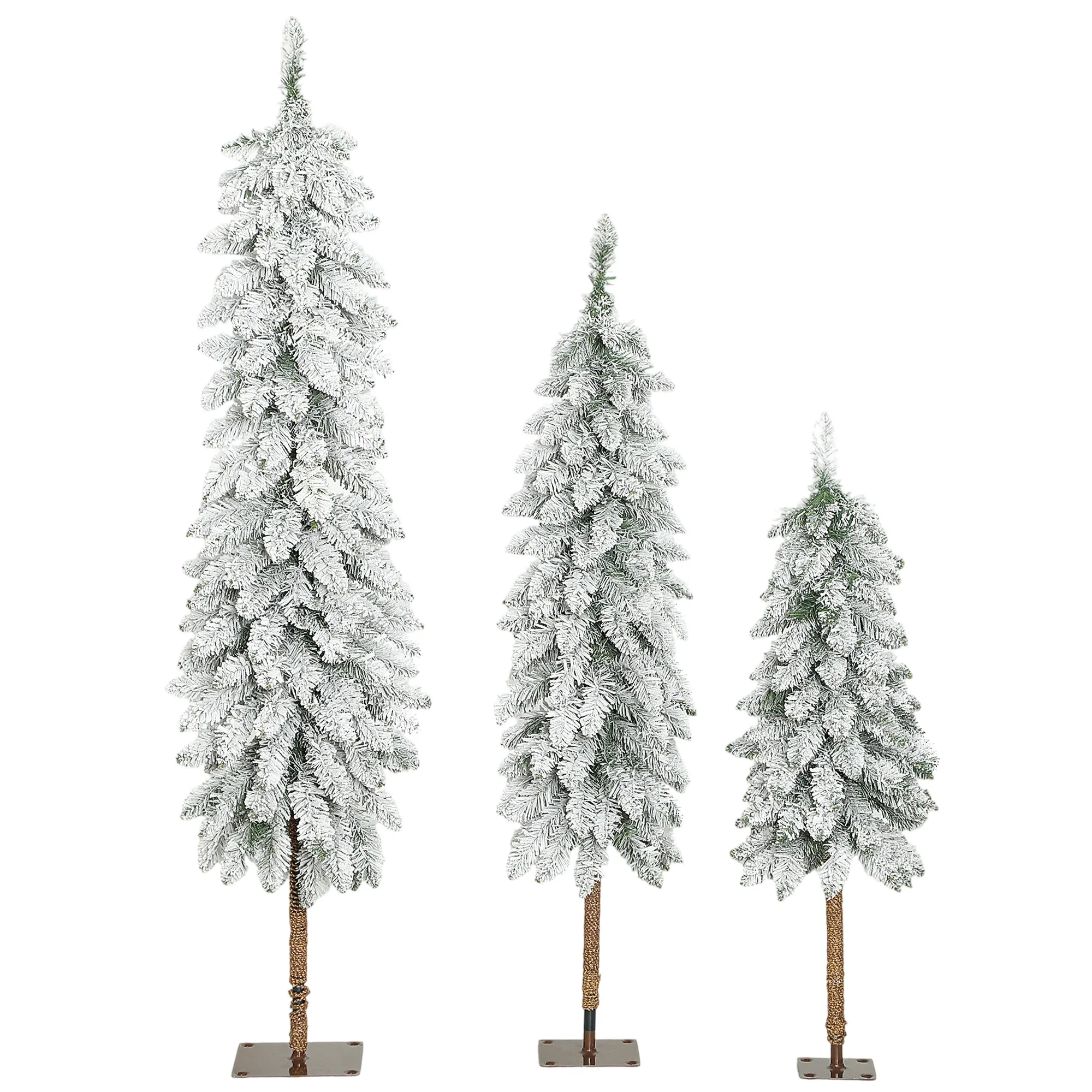 Künstliche Weihnachtsbäume 3er-Set verschneit Kunststoff Grün-Weiß