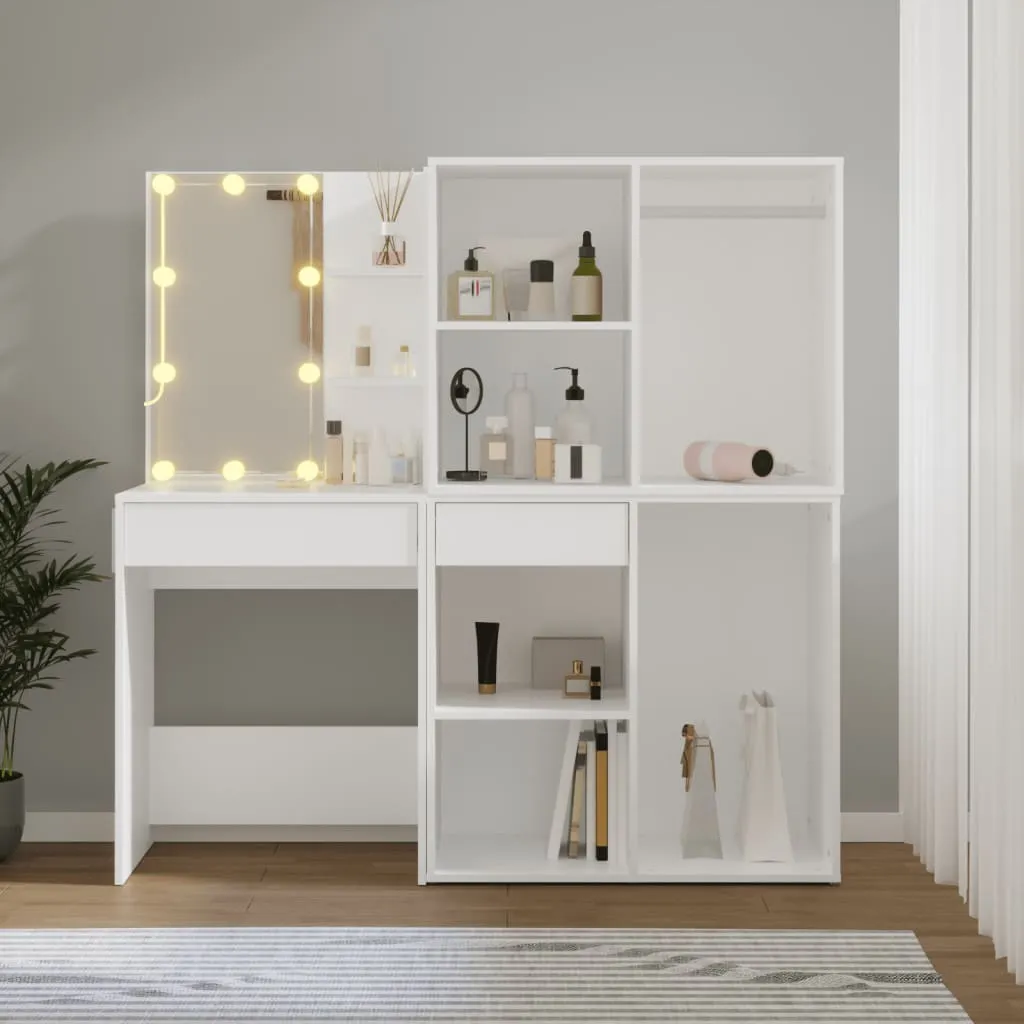 LED-Schminktisch Weiß 60x40x140 cm mit 2 Schränken