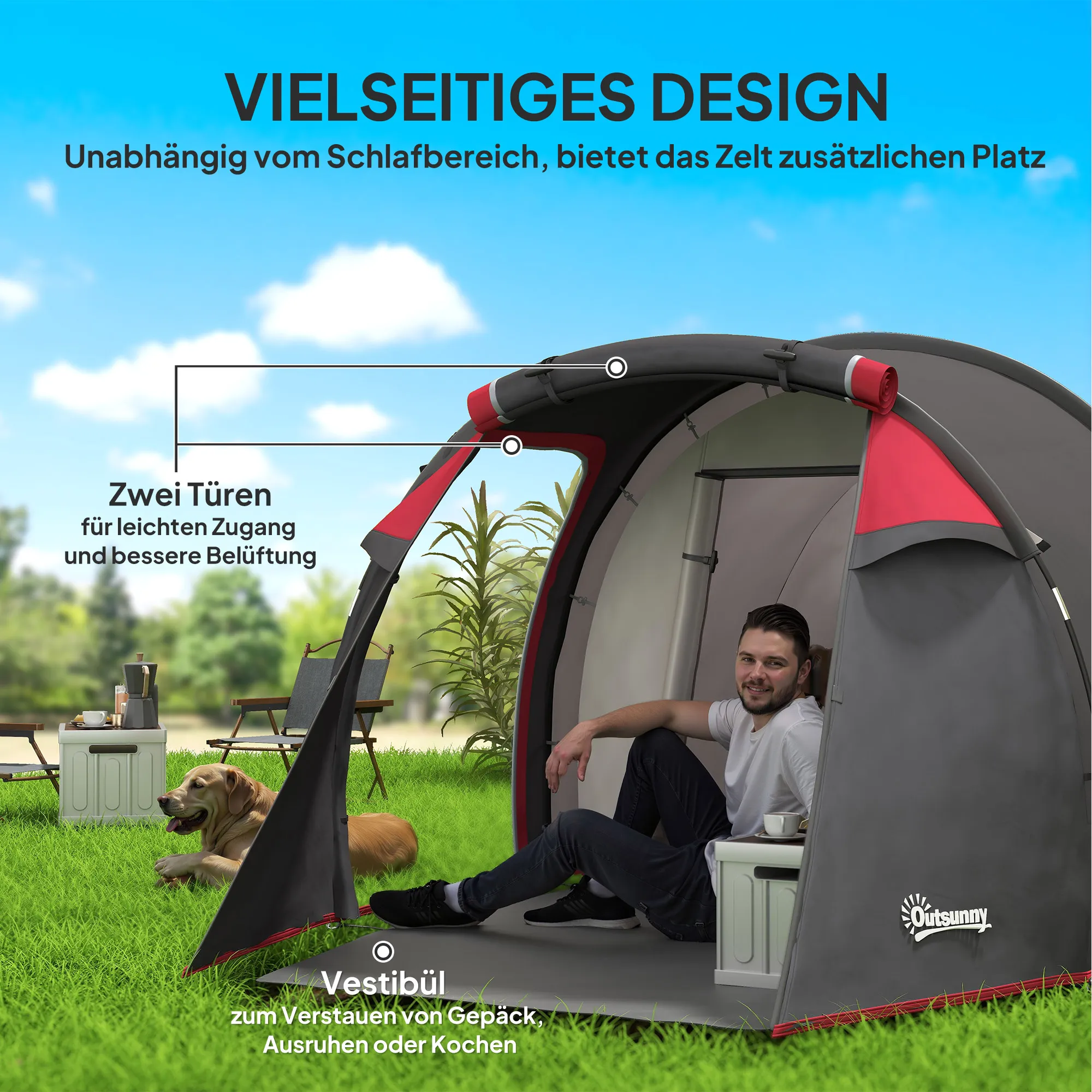 Campingzelt 2-3 Personen 426x206x154 cm Dunkelgrau