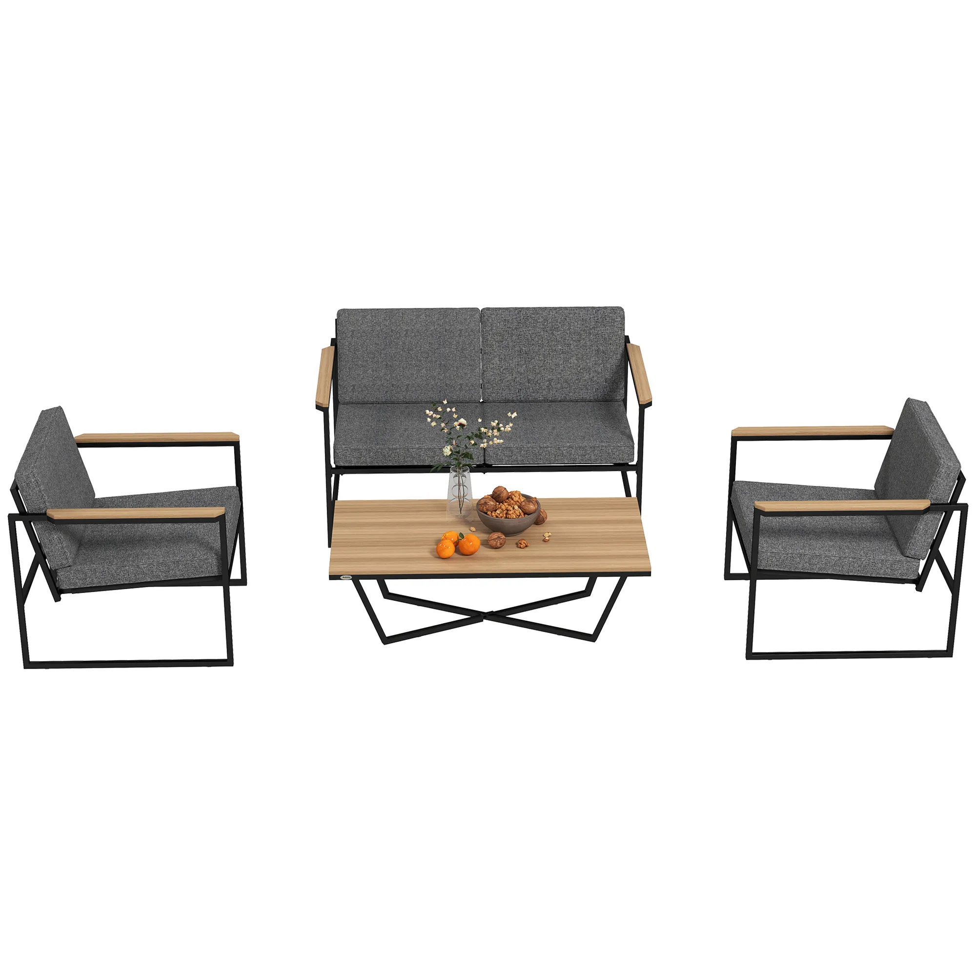 Vier-Teiliges Gartenset Grau 126x72x69,5 cm