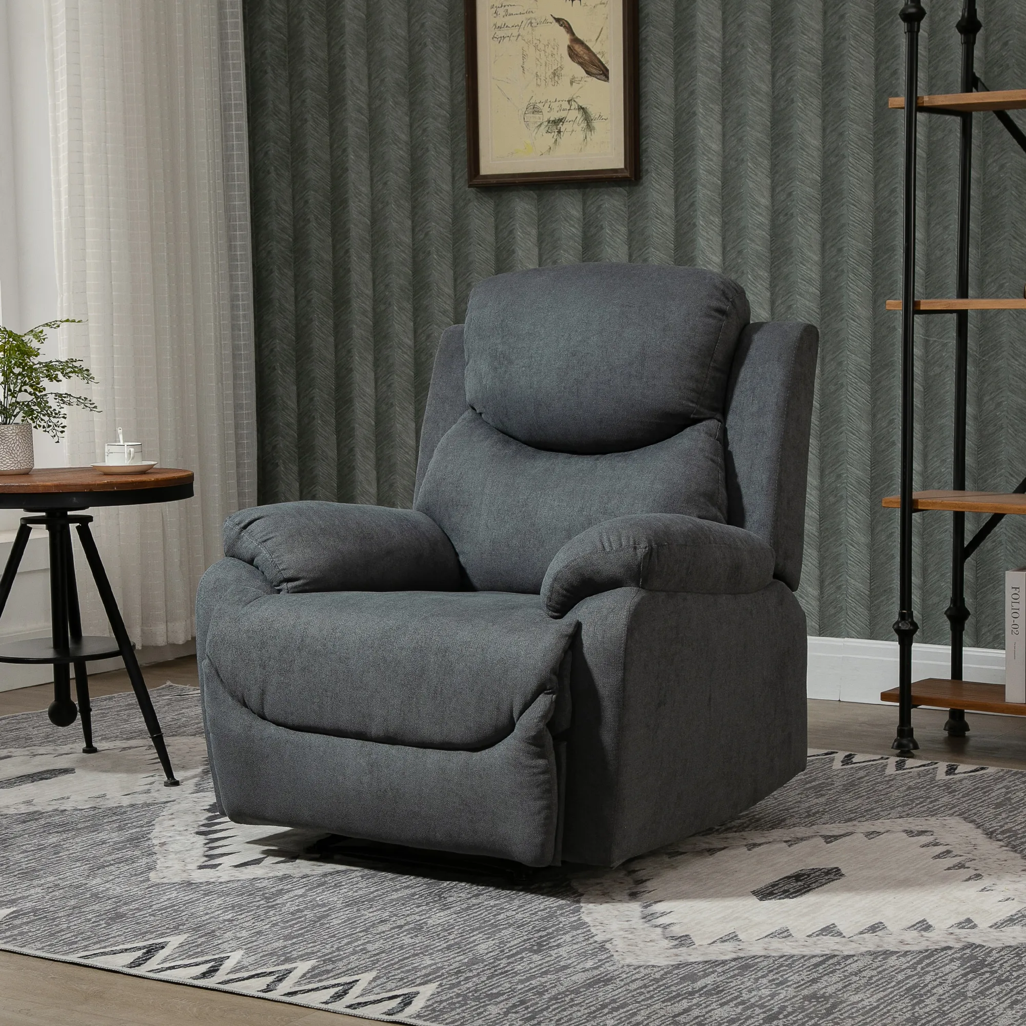 Sessel mit Liegefunktion für Wohnzimmer, 150° neigbar, Leinenoptik, Dunkelgrau