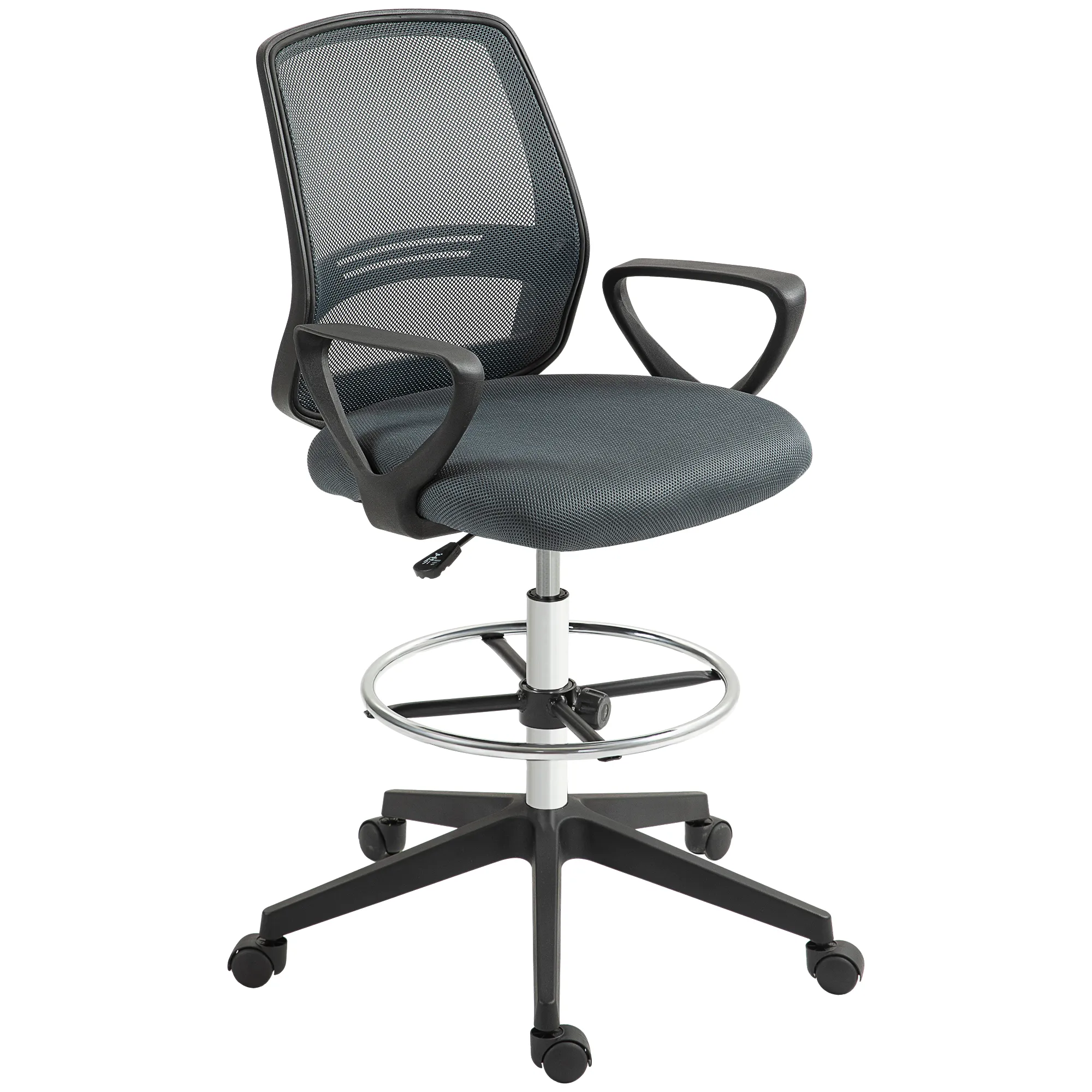 Bürostuhl Ergonomischer Schreibtischstuhl mit Armlehnen und Verstellbarer Fußring Netzbespannung Grau