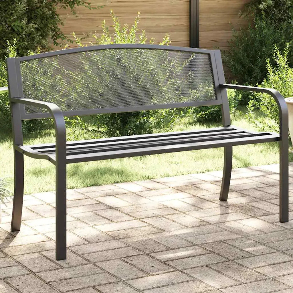 Gartenbank aus pulverbeschichtetem Stahl 119x52x82 cm Schwarz